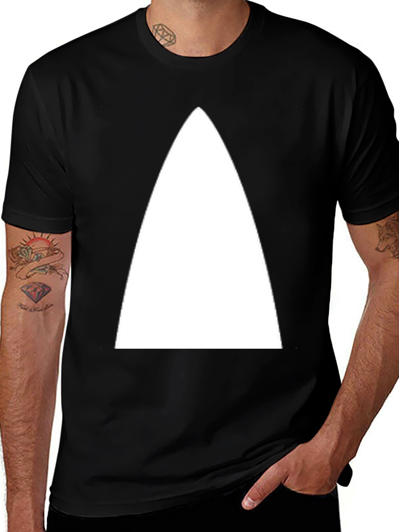 Minimalist White Triangle Graphic Black T-Shirt