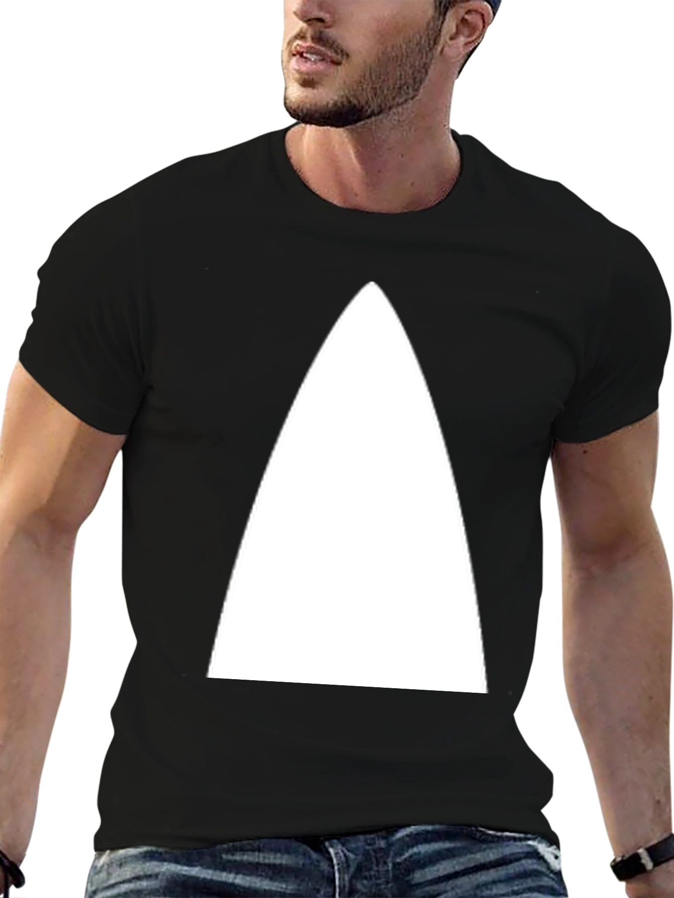 Minimalist White Triangle Graphic Black T-Shirt