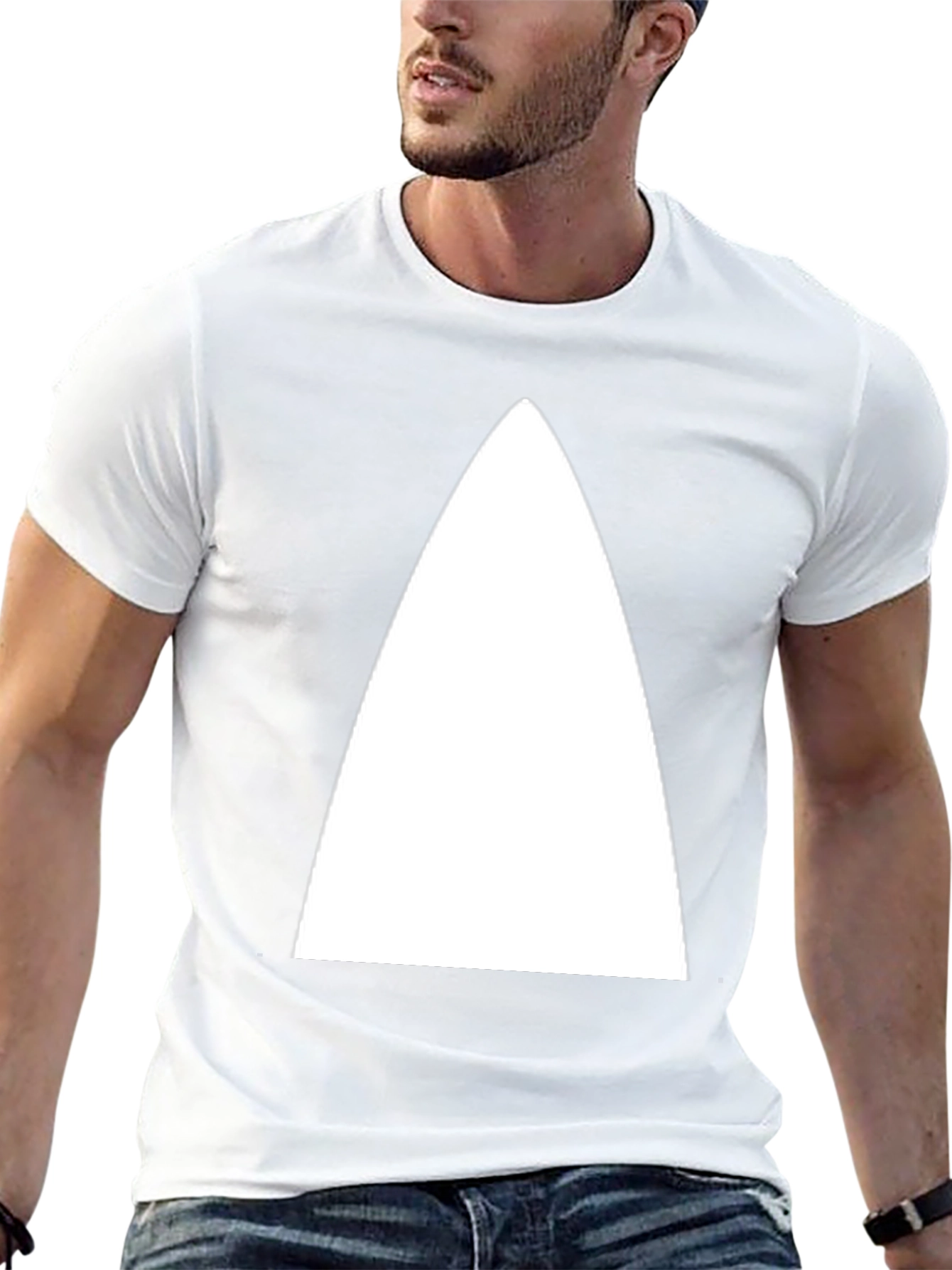 Minimalist White Triangle Graphic Black T-Shirt