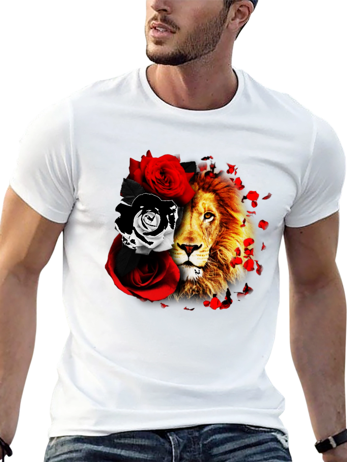 Lion and Roses Graphic T-Shirt