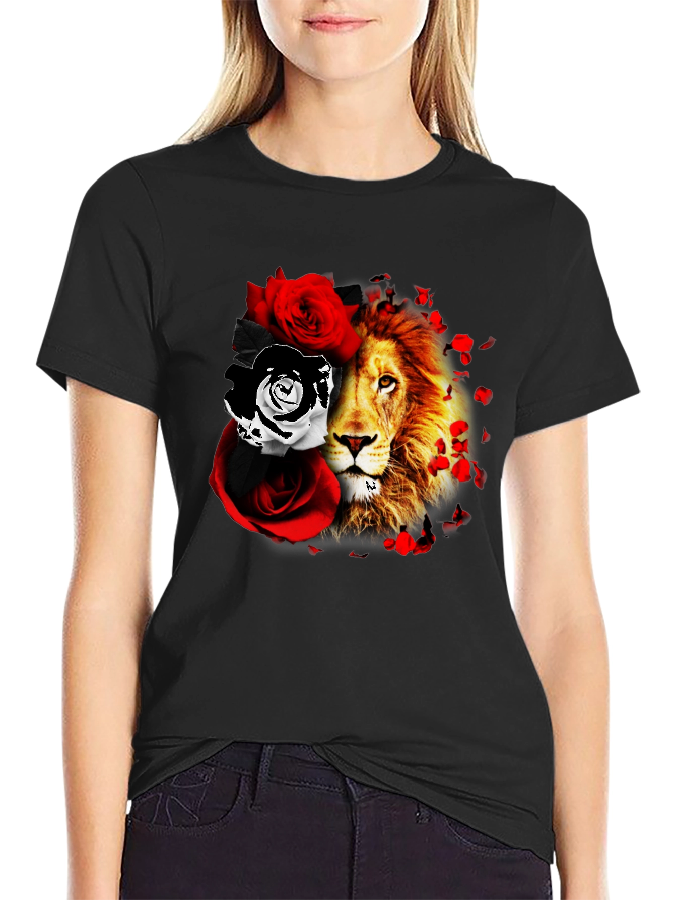 Lion and Roses Graphic T-Shirt
