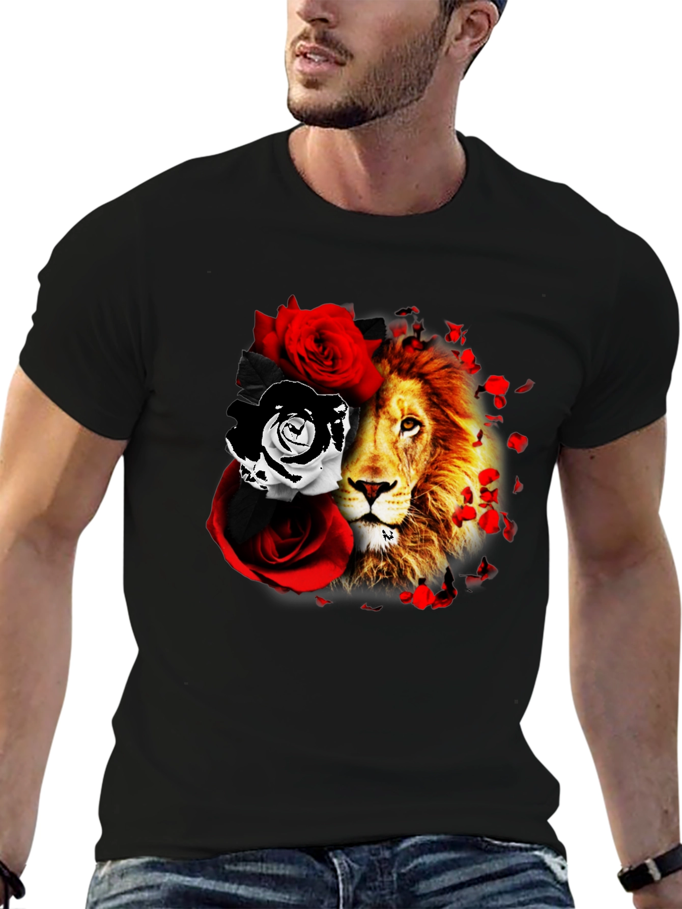 Lion and Roses Graphic T-Shirt