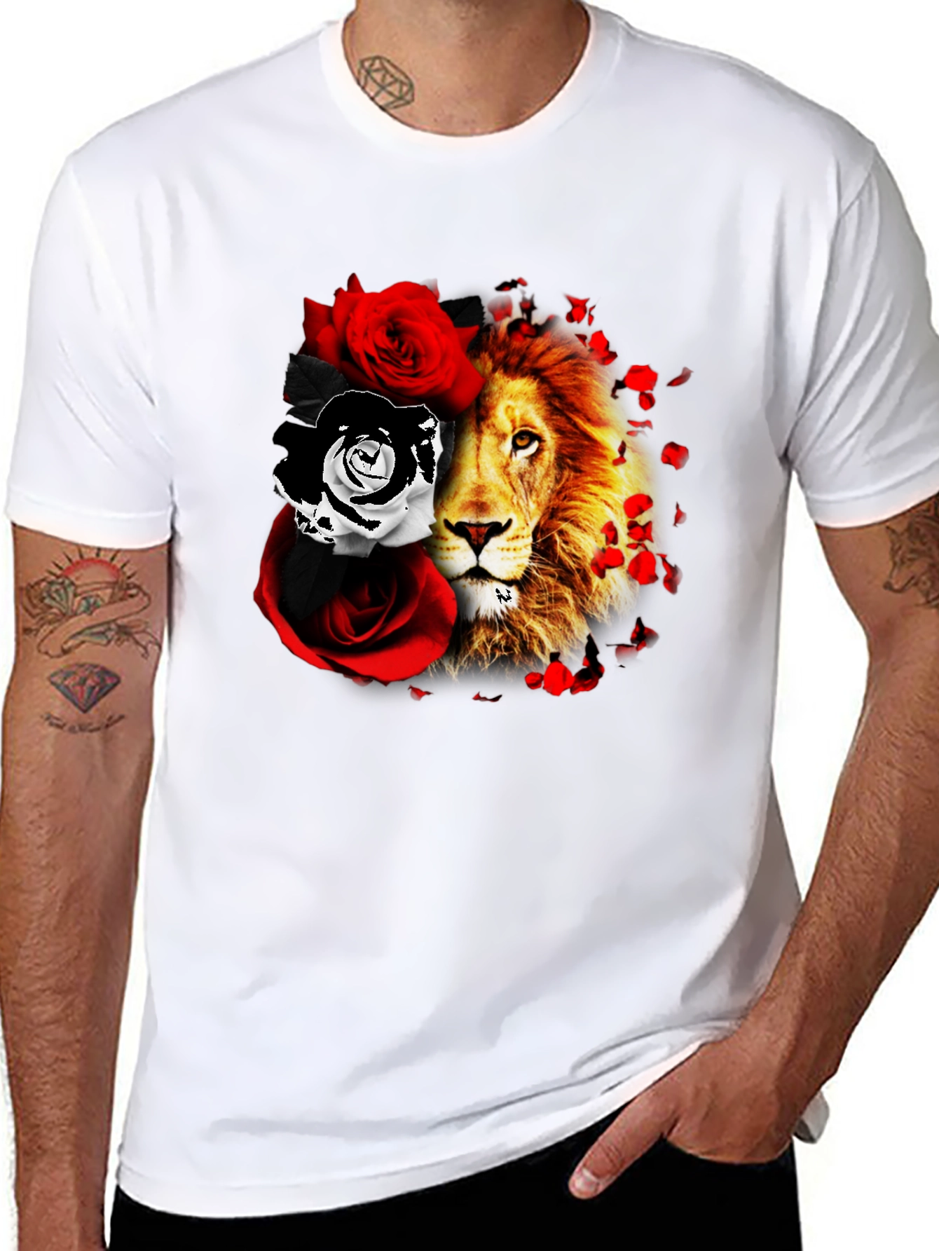 Lion and Roses Graphic T-Shirt