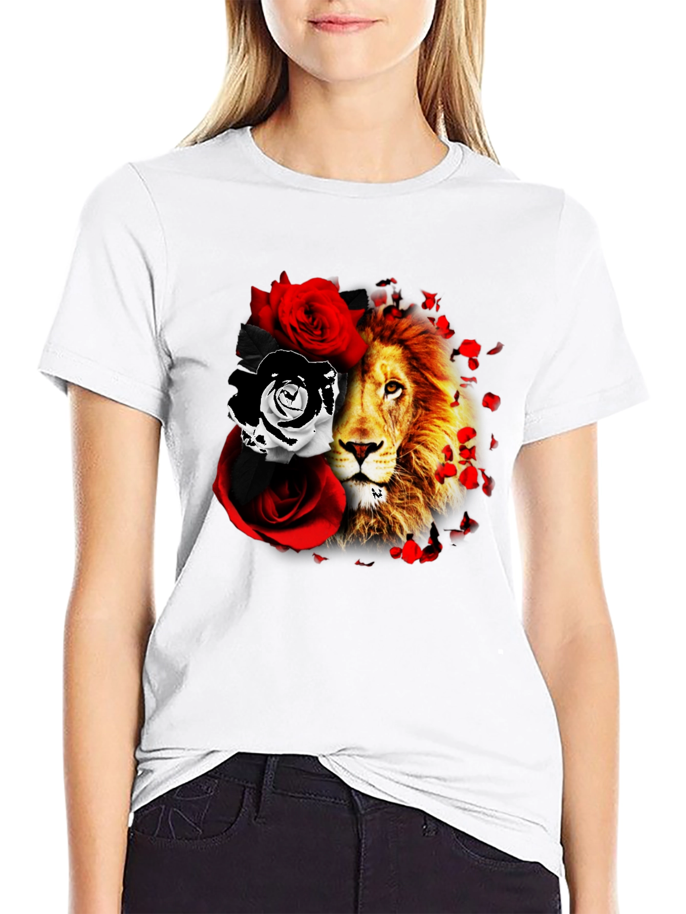 Lion and Roses Graphic T-Shirt