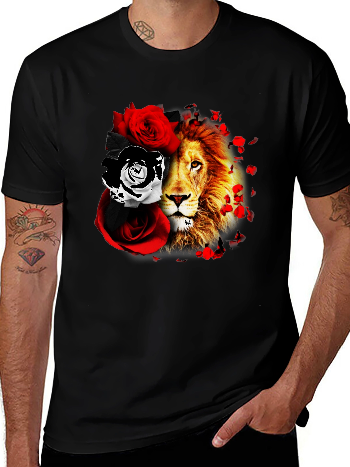 Lion and Roses Graphic T-Shirt