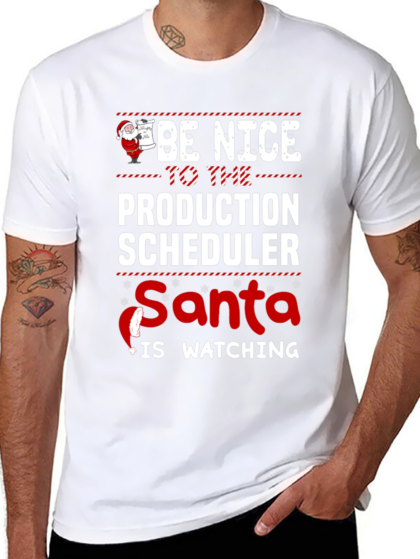 Be Nice Production Scheduler Santa Watching T-Shirt