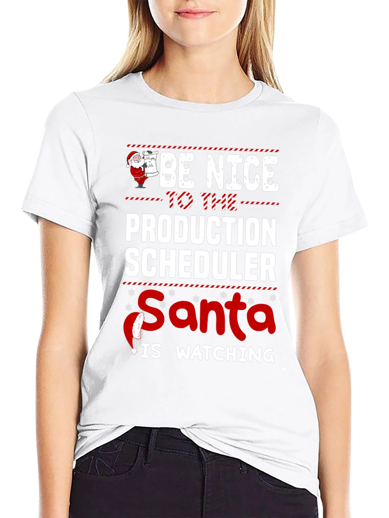 Be Nice Production Scheduler Santa Watching T-Shirt