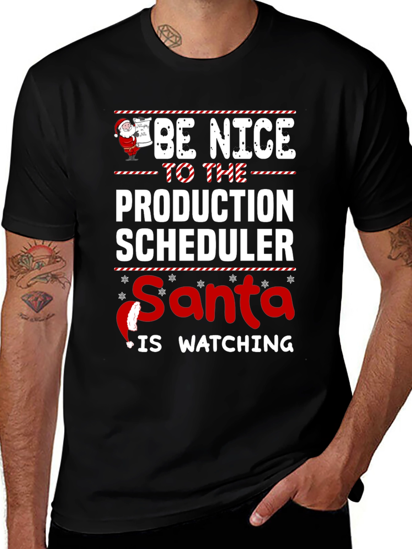 Be Nice Production Scheduler Santa Watching T-Shirt