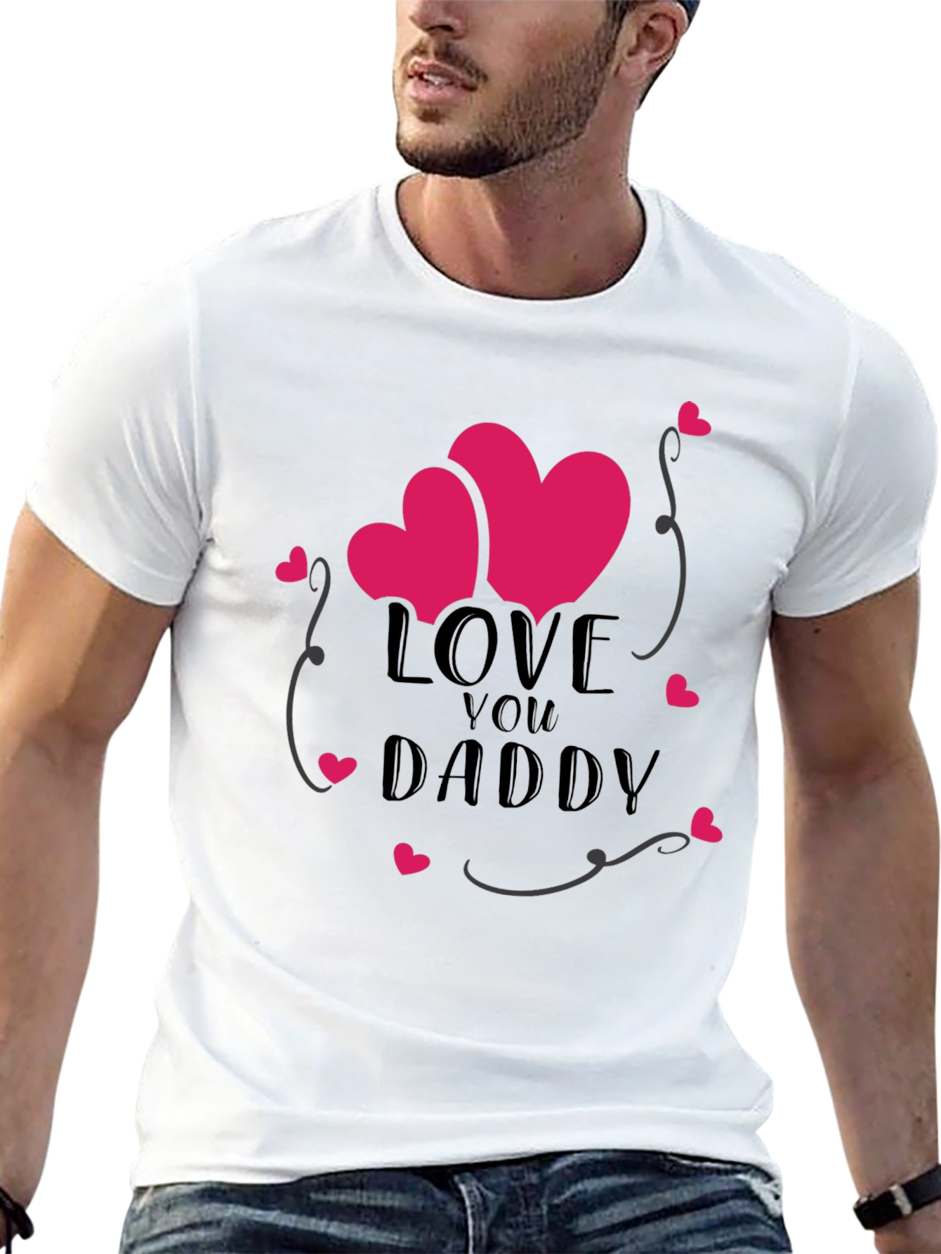 Love You Daddy Heart Graphic Tee - Black