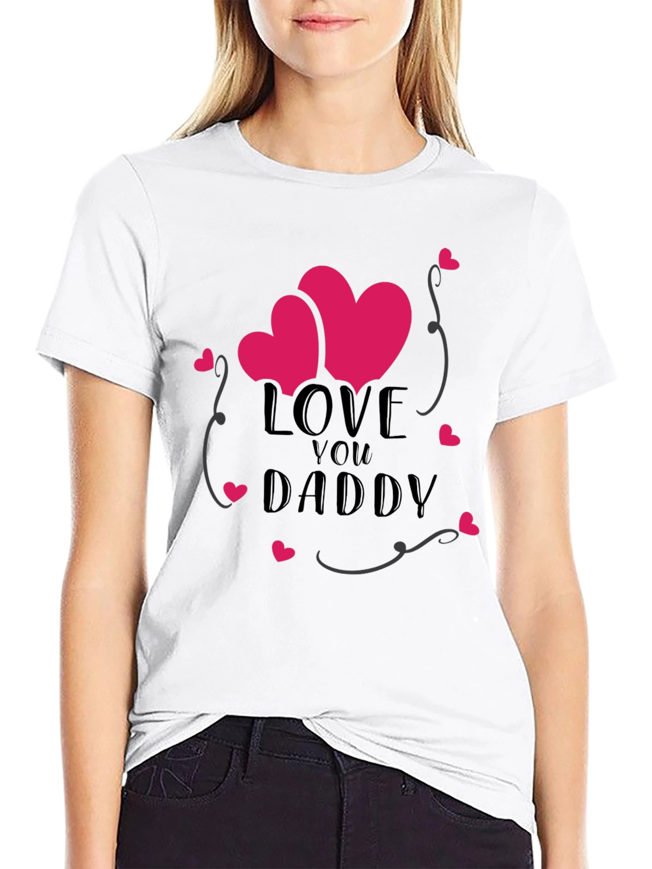 Love You Daddy Heart Graphic Tee - Black