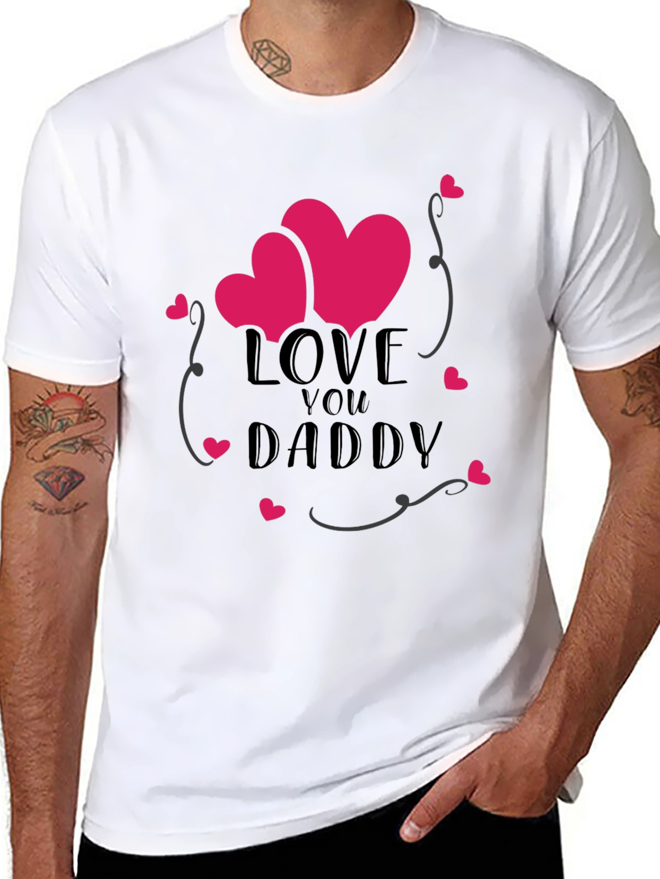 Love You Daddy Heart Graphic Tee - Black