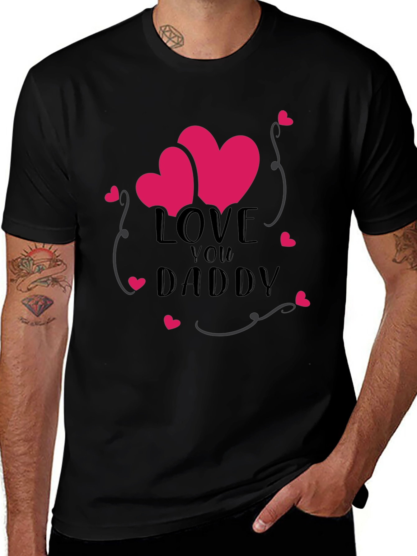 Love You Daddy Heart Graphic Tee - Black