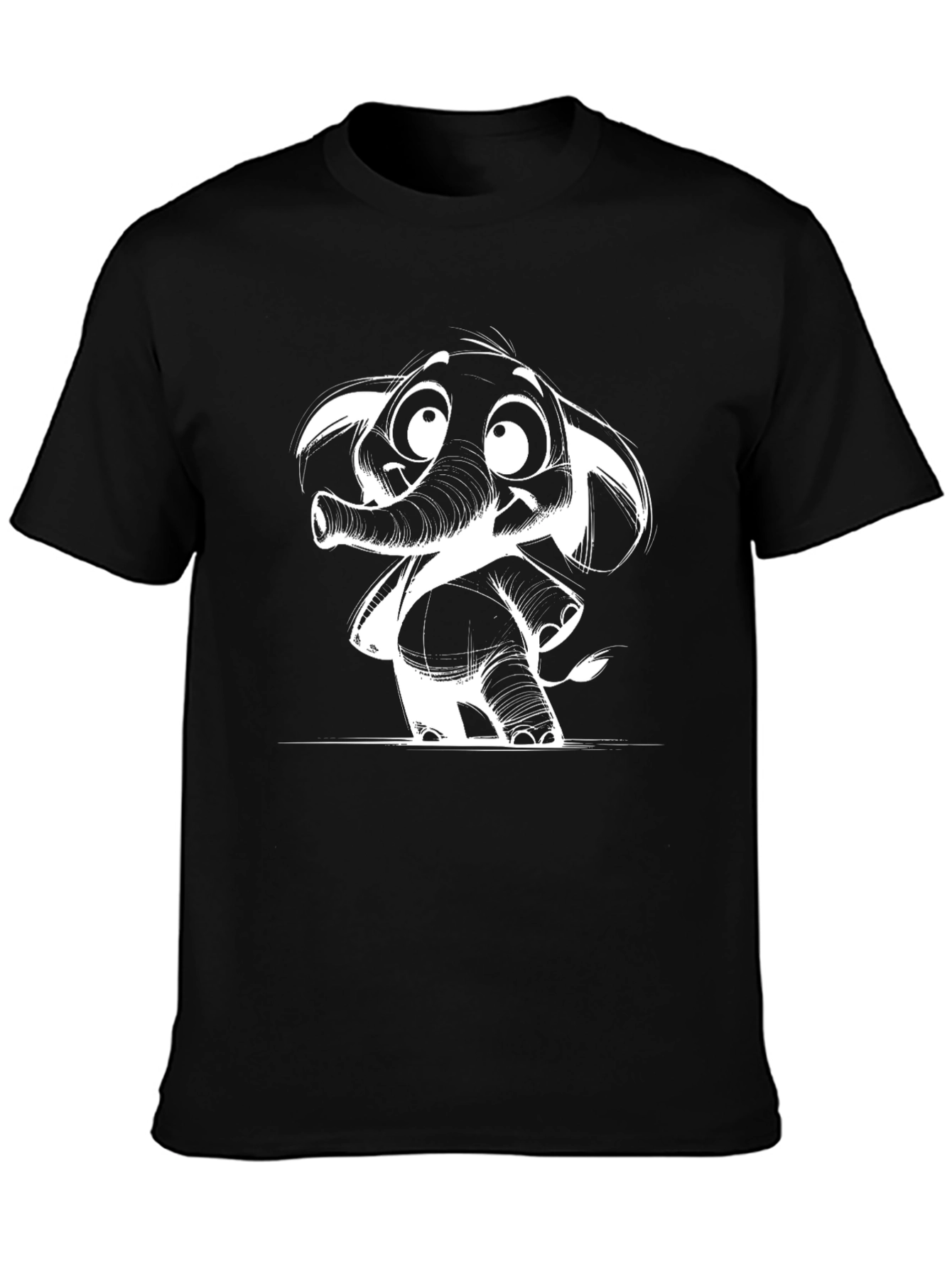Cartoon Elephant Graphic Tee - Black Cotton Casual Shirt
