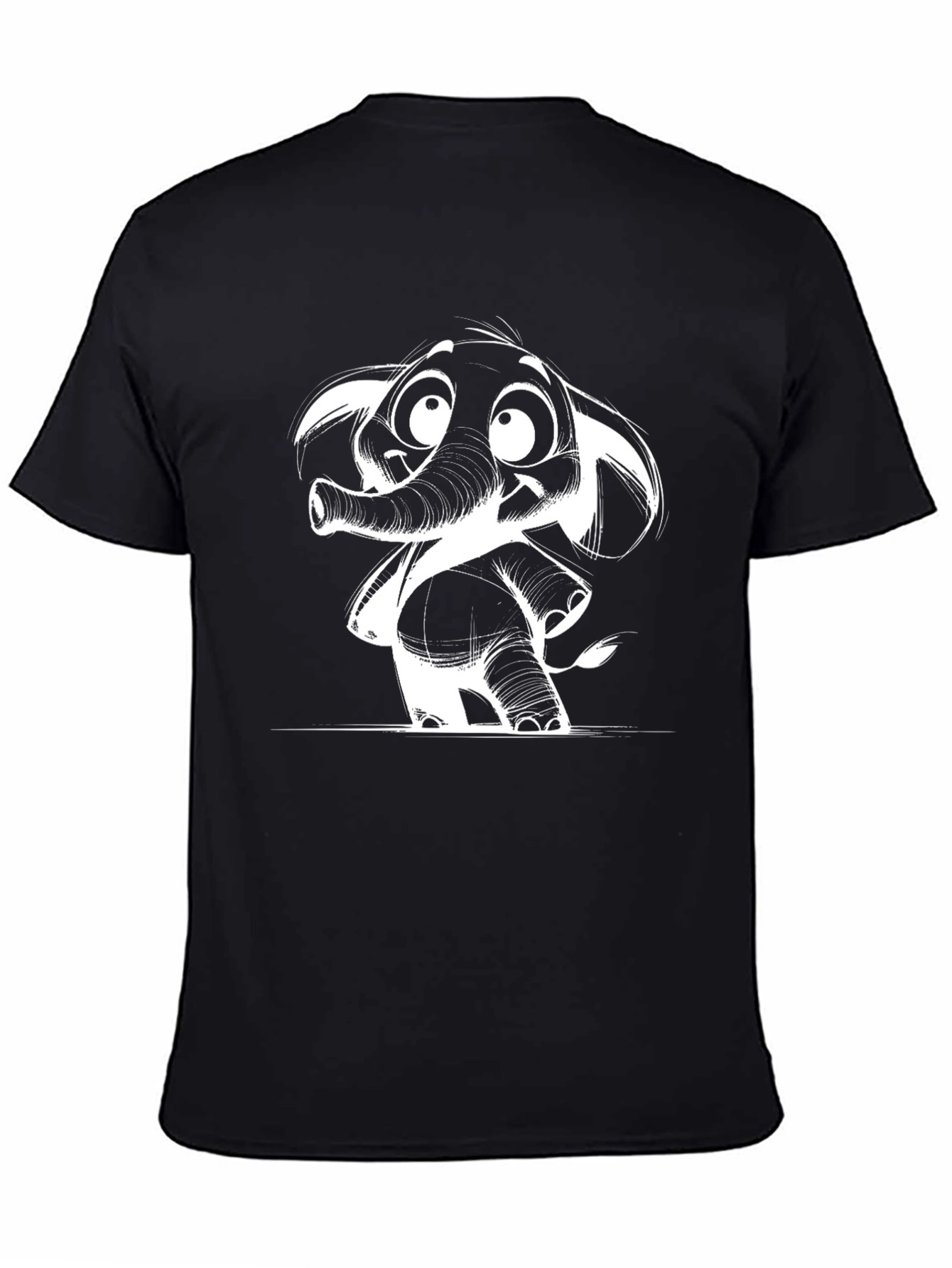 Cartoon Elephant Graphic Tee - Black Cotton Casual Shirt