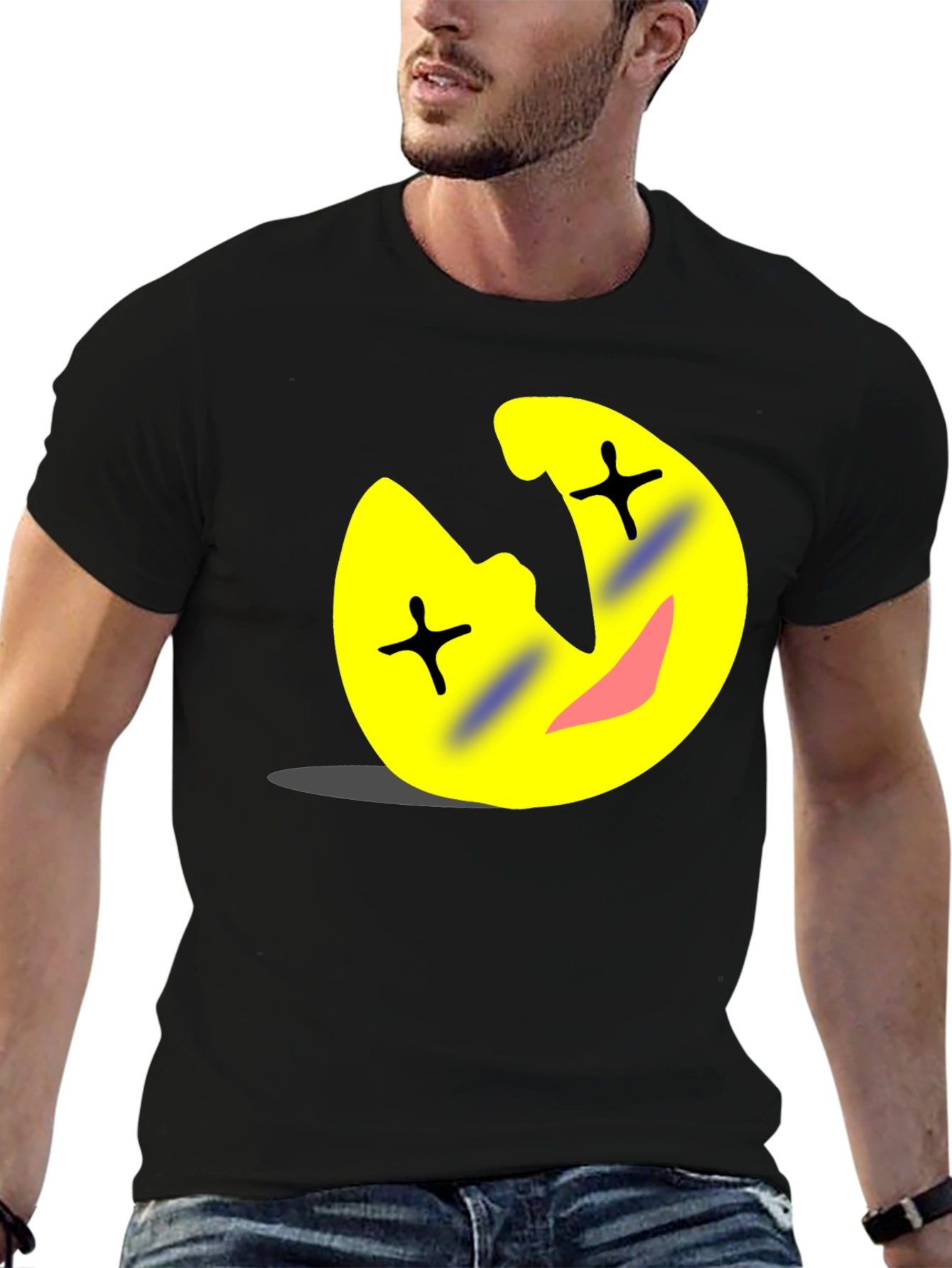 Funny Cartoon Emoji Black T-Shirt