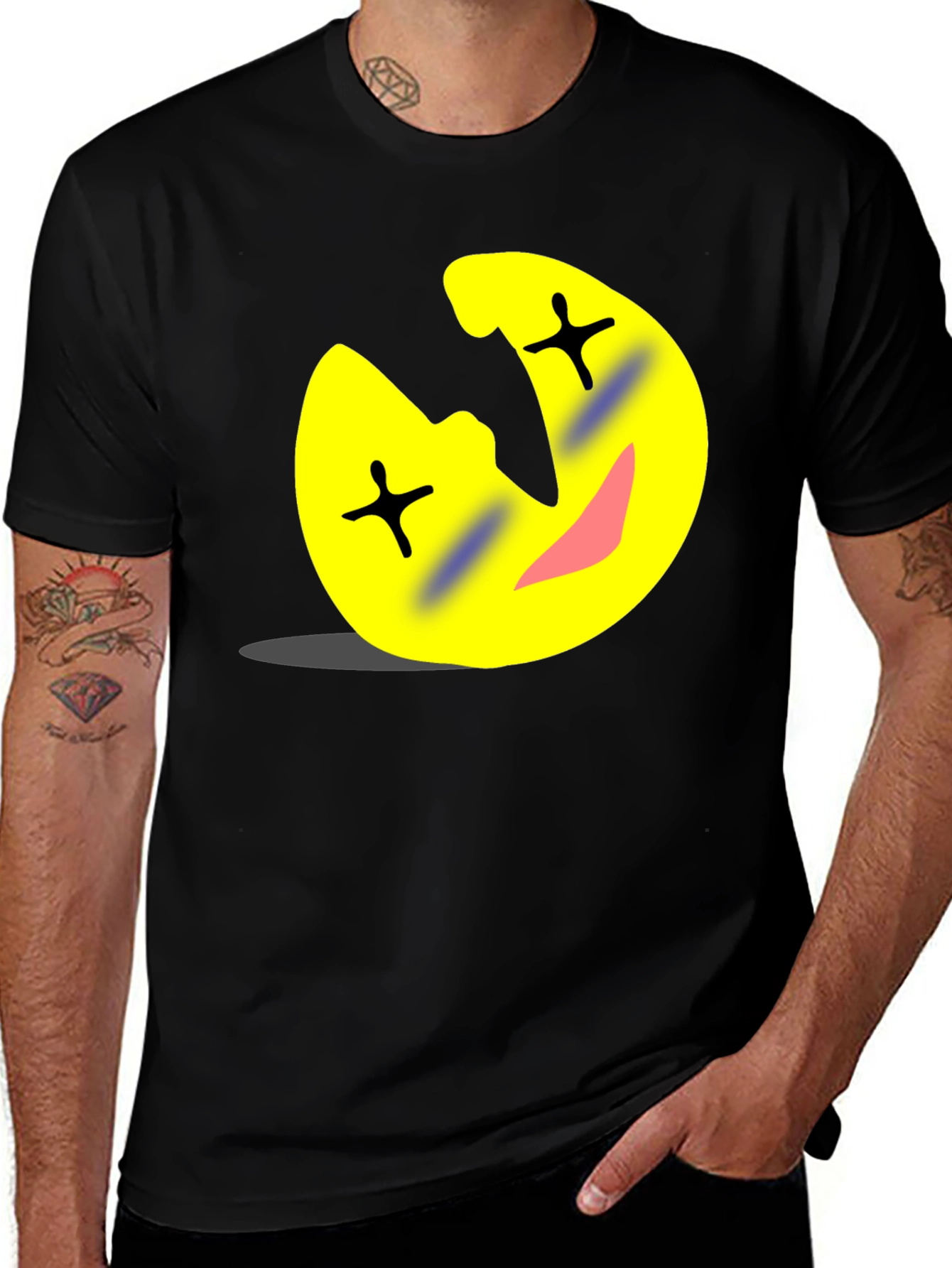 Funny Cartoon Emoji Black T-Shirt