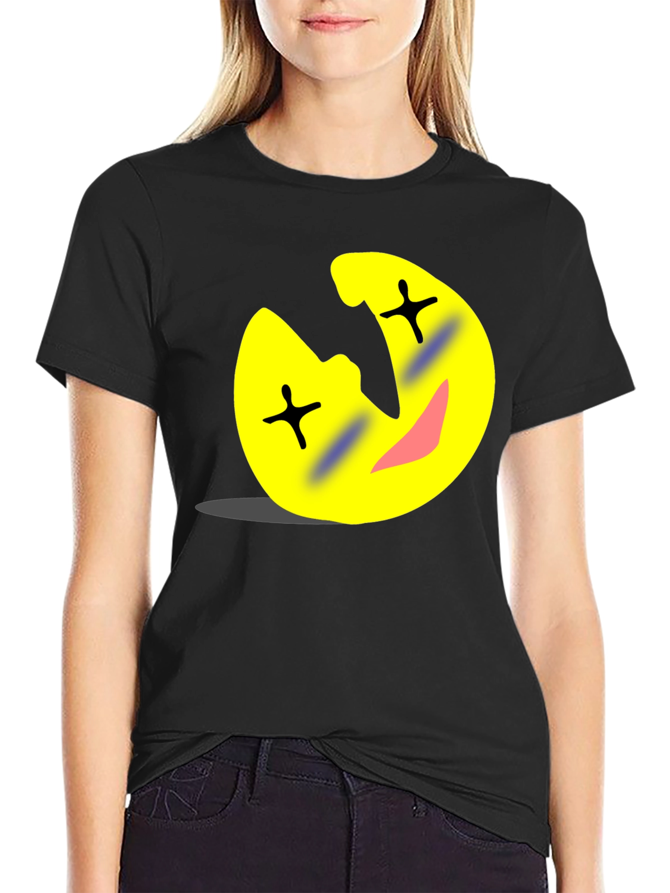 Funny Cartoon Emoji Black T-Shirt