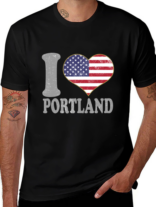 I Love Portland USA Flag Heart T-Shirt