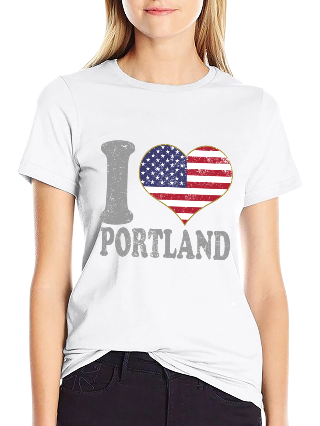 I Love Portland USA Flag Heart T-Shirt