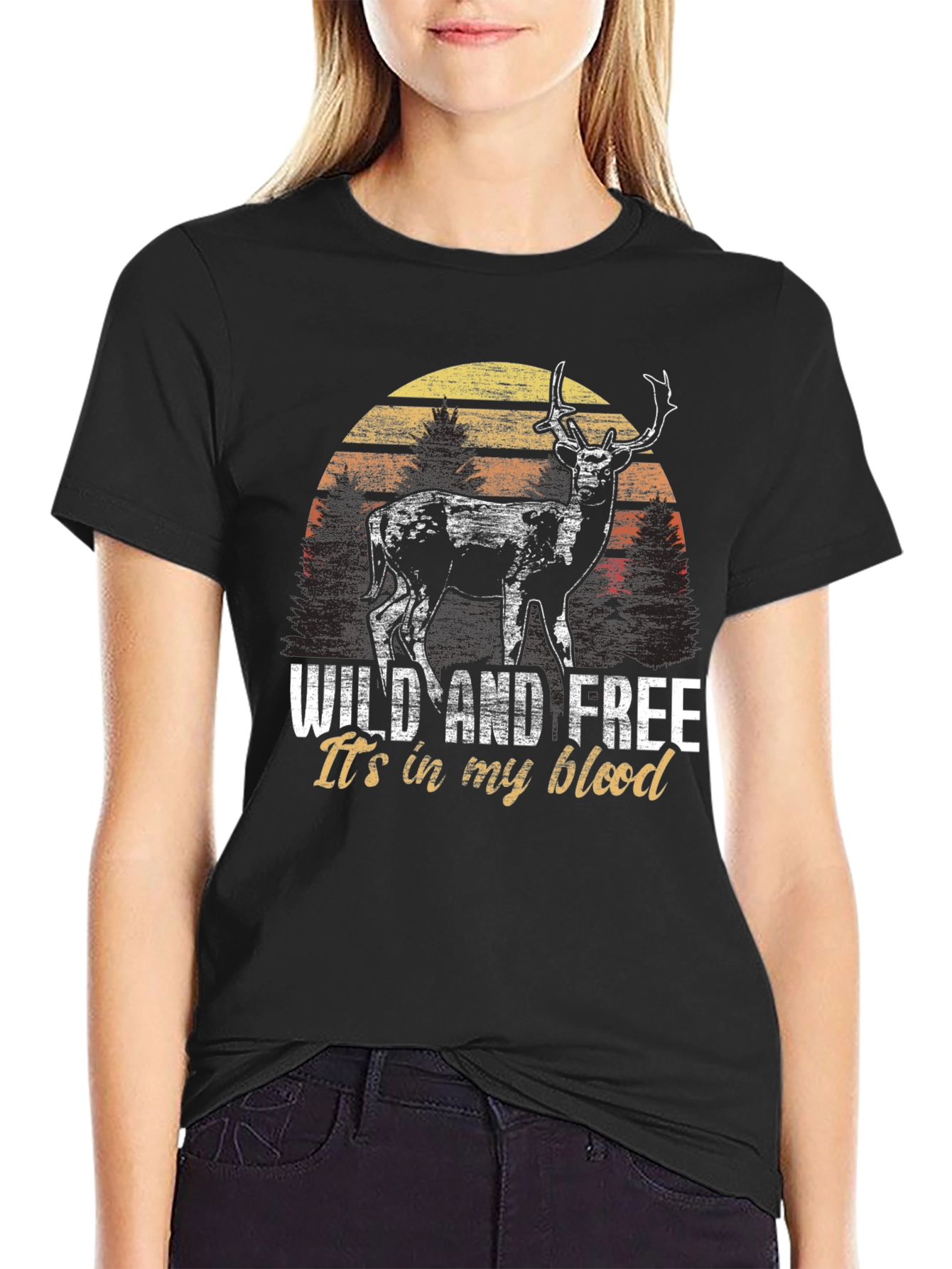 Wild and Free Deer Graphic Tee - Black