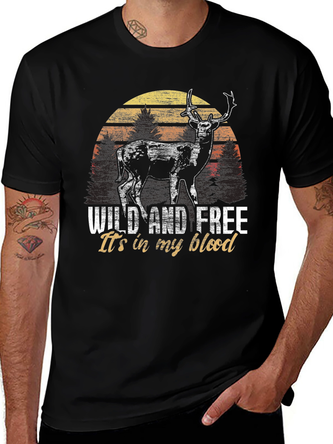 Wild and Free Deer Graphic Tee - Black