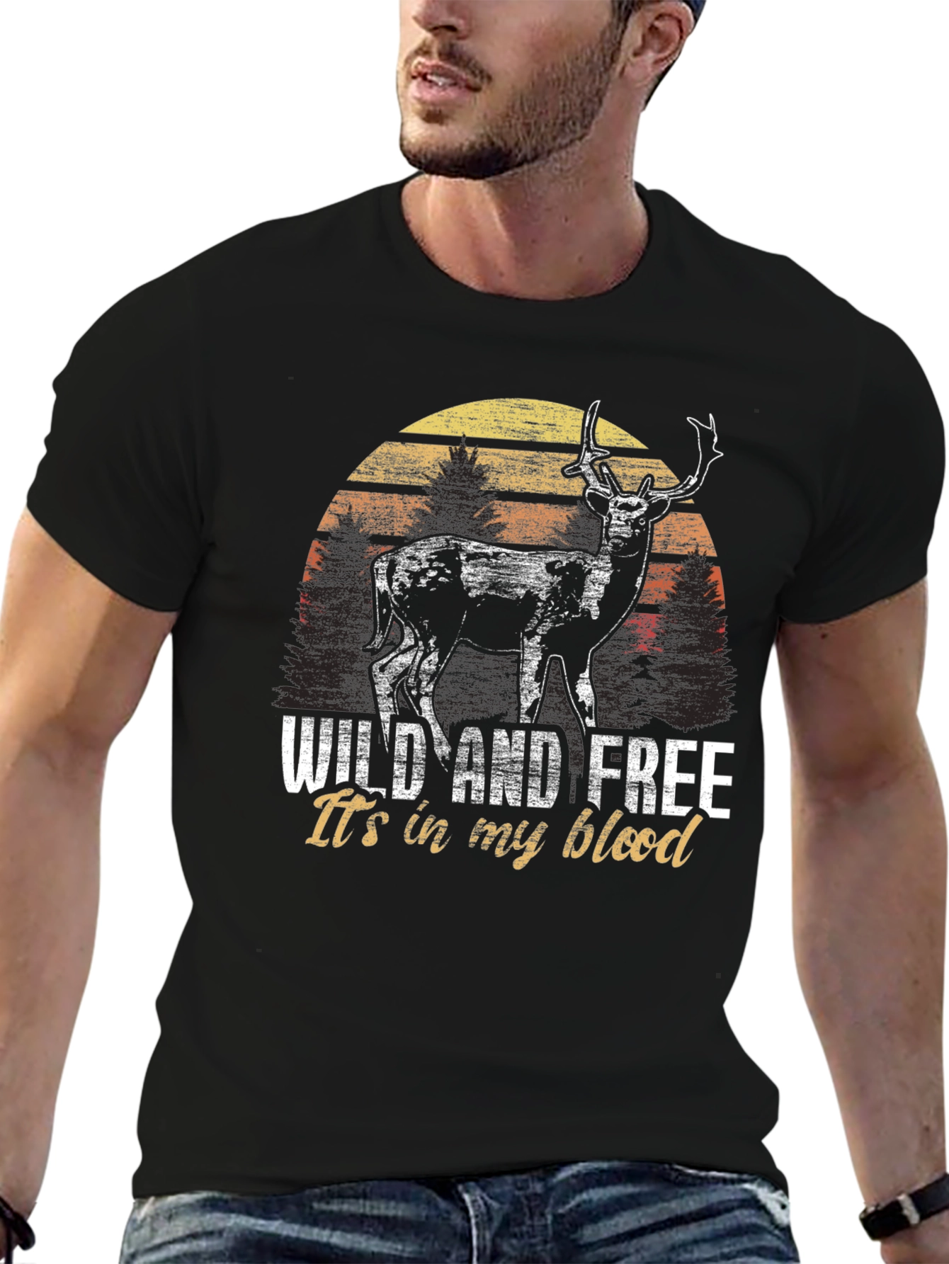 Wild and Free Deer Graphic Tee - Black