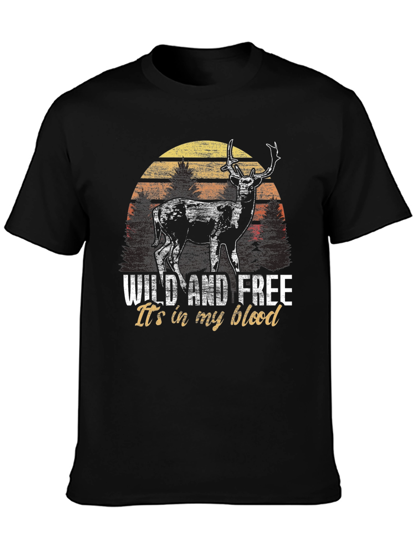 Wild and Free Deer Graphic Tee - Black