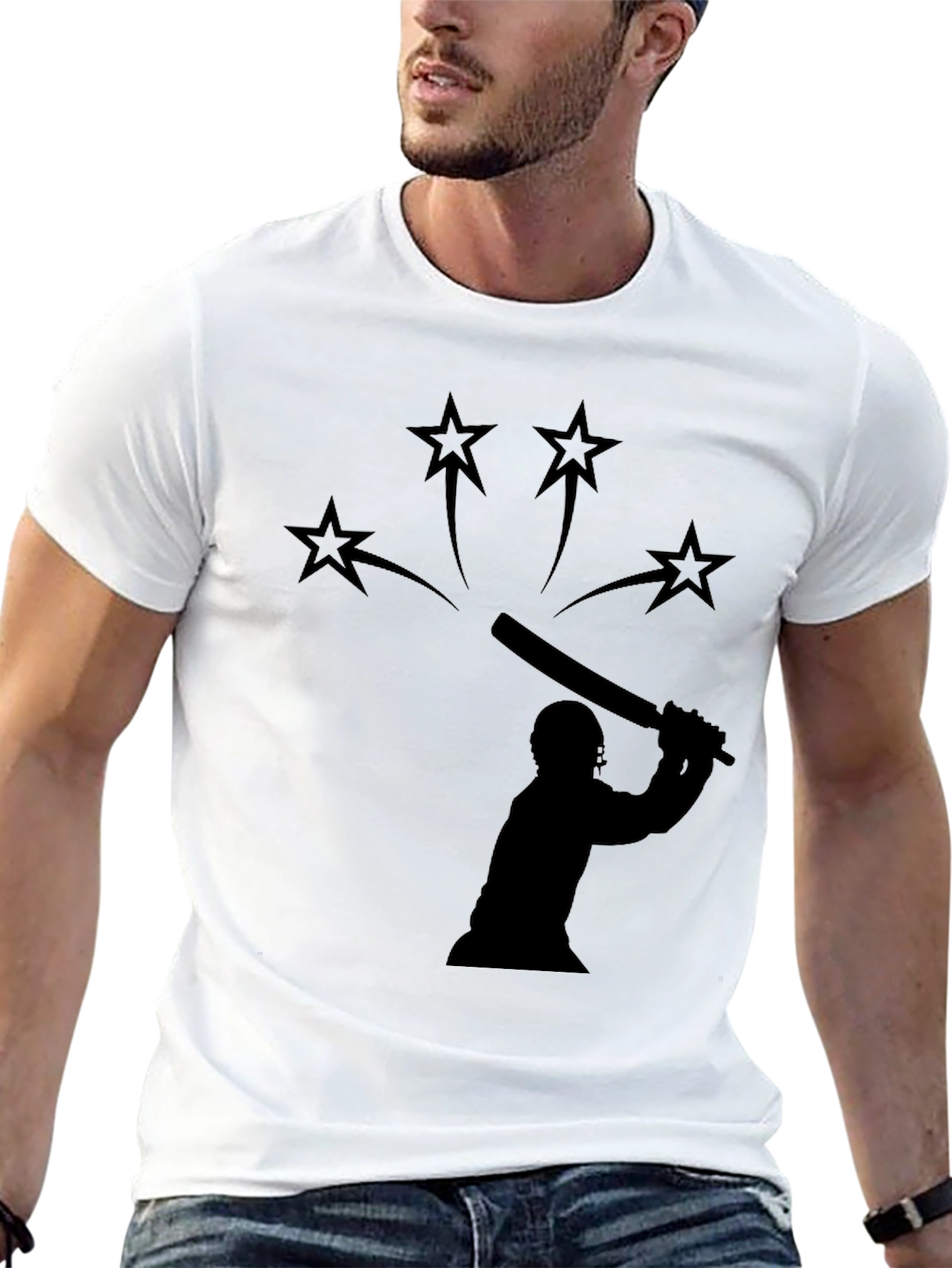 Cricket Silhouette Graphic Black T-Shirt