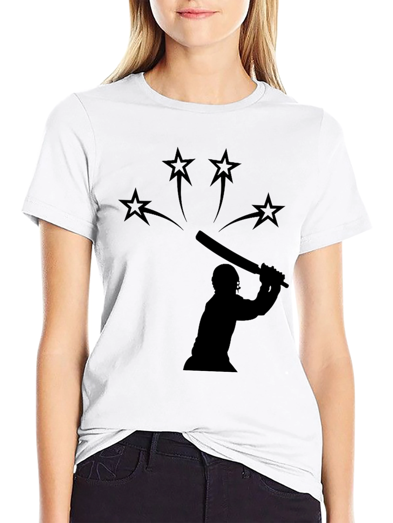 Cricket Silhouette Graphic Black T-Shirt