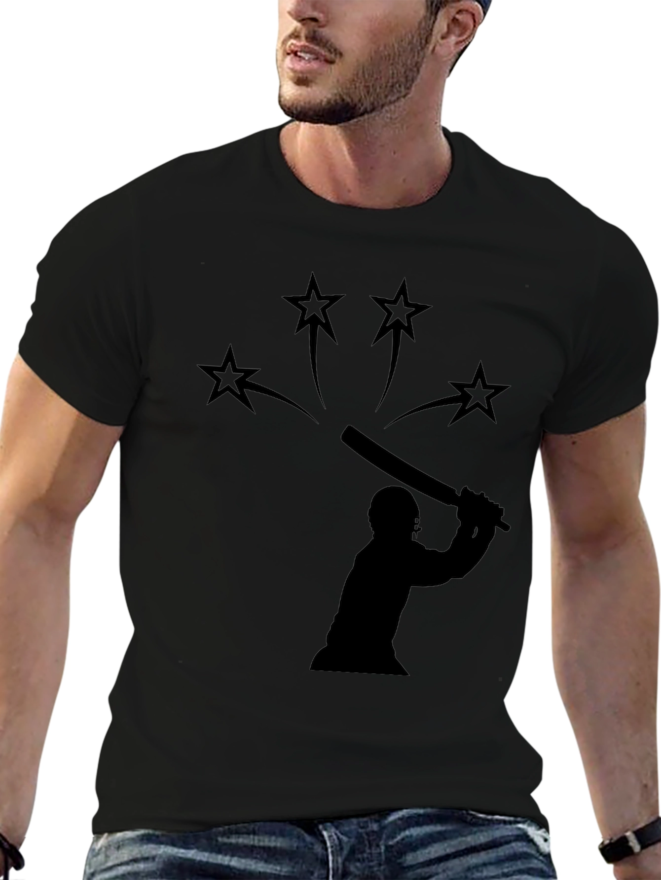 Cricket Silhouette Graphic Black T-Shirt