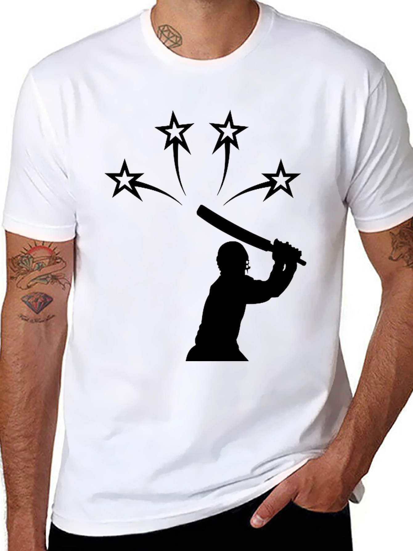 Cricket Silhouette Graphic Black T-Shirt