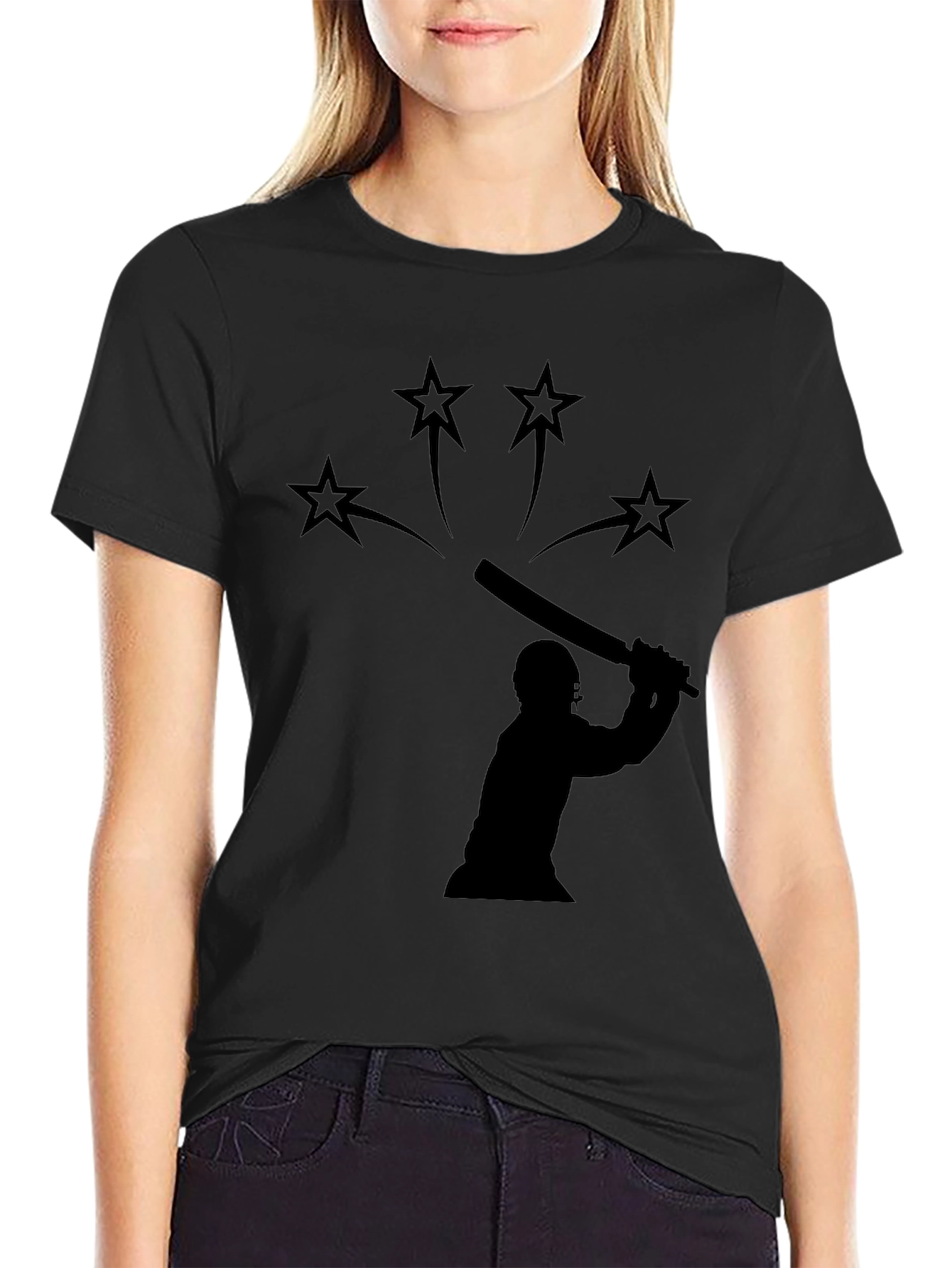 Cricket Silhouette Graphic Black T-Shirt