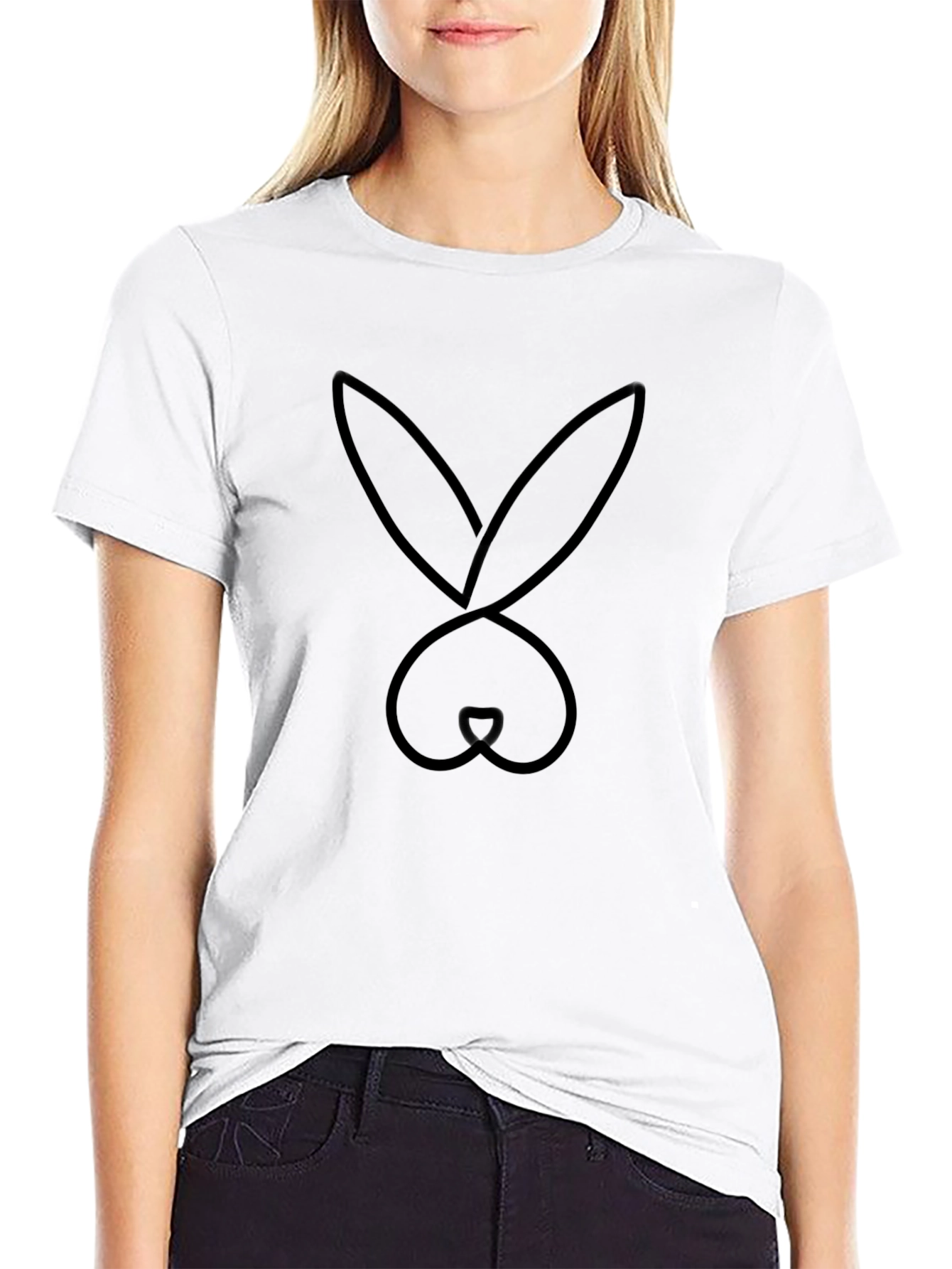 Bunny Outline Graphic T-Shirt - Black
