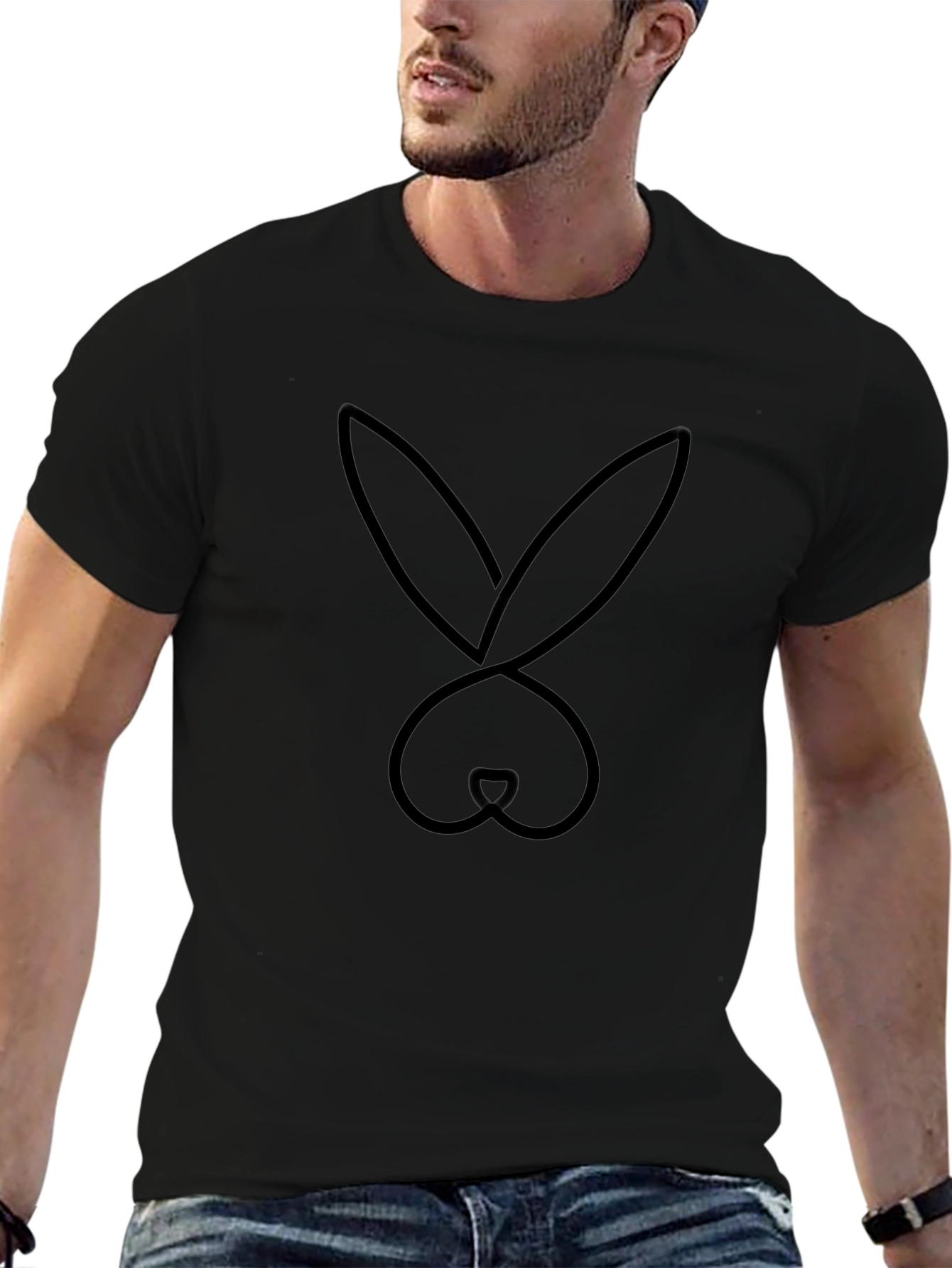 Bunny Outline Graphic T-Shirt - Black