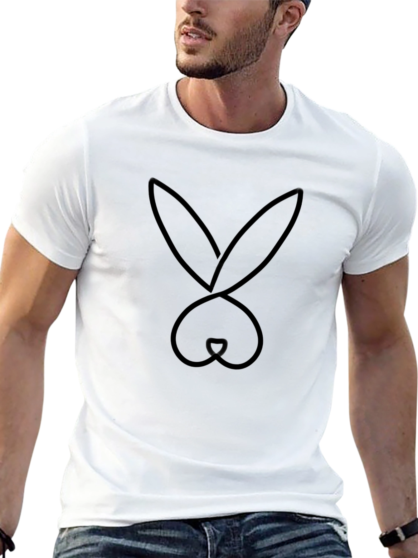 Bunny Outline Graphic T-Shirt - Black