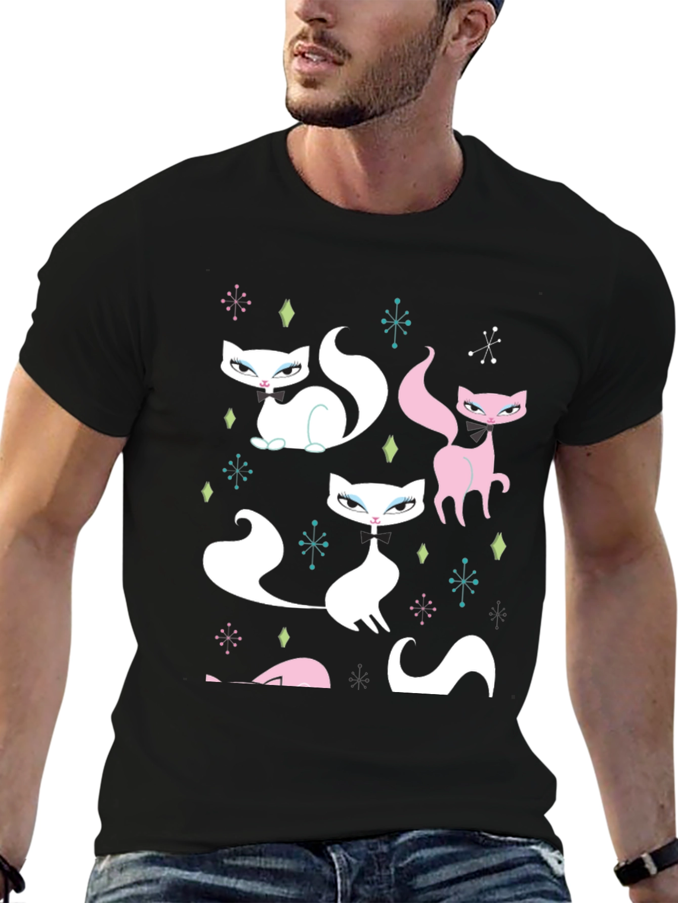 Retro Cat T-Shirt - Mid-Century Modern Style