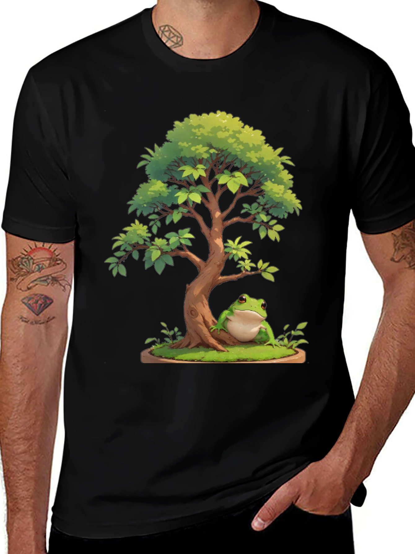 Bonsai Frog Graphic Tee - Nature Lovers T-Shirt