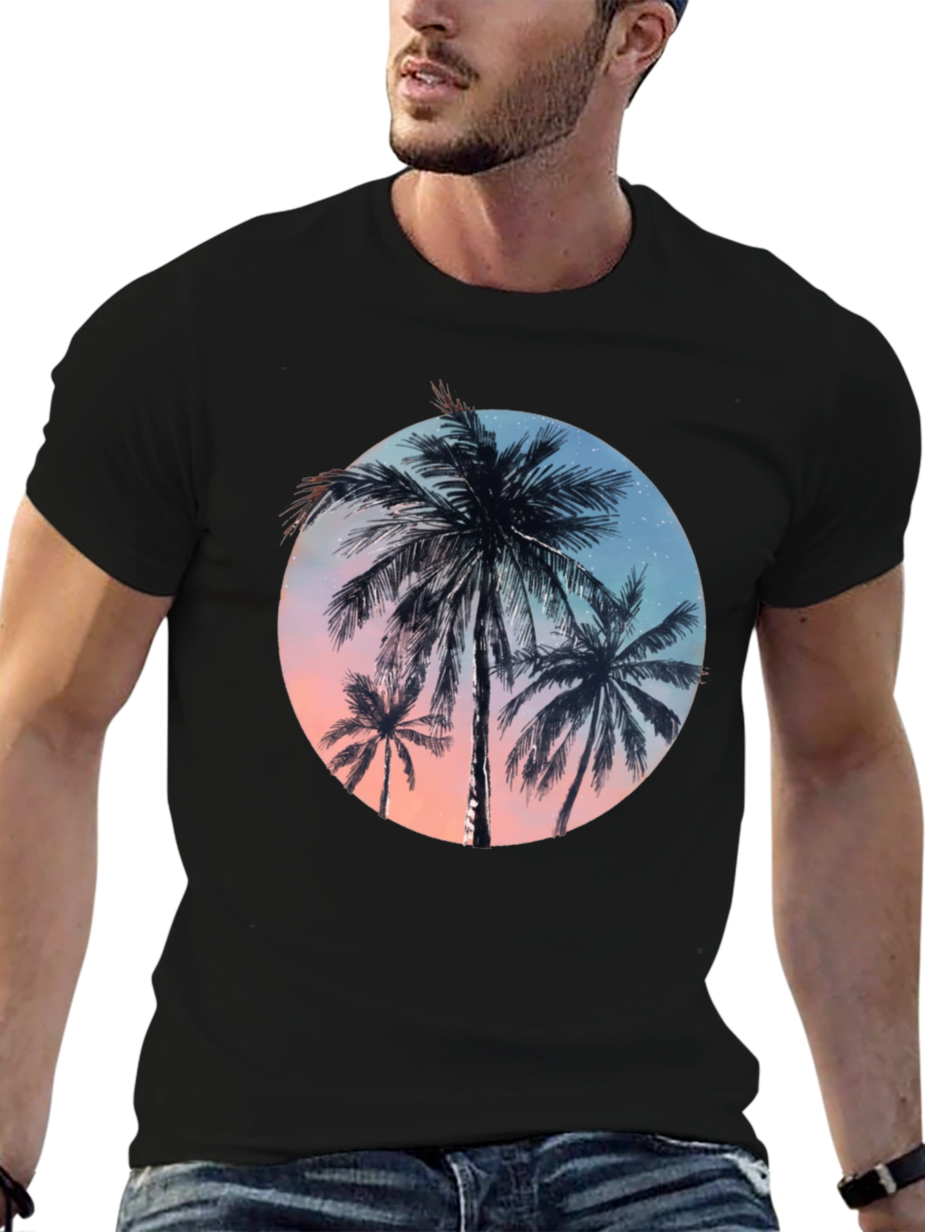 Tropical Palm Tree Graphic Tee - Black T-Shirt