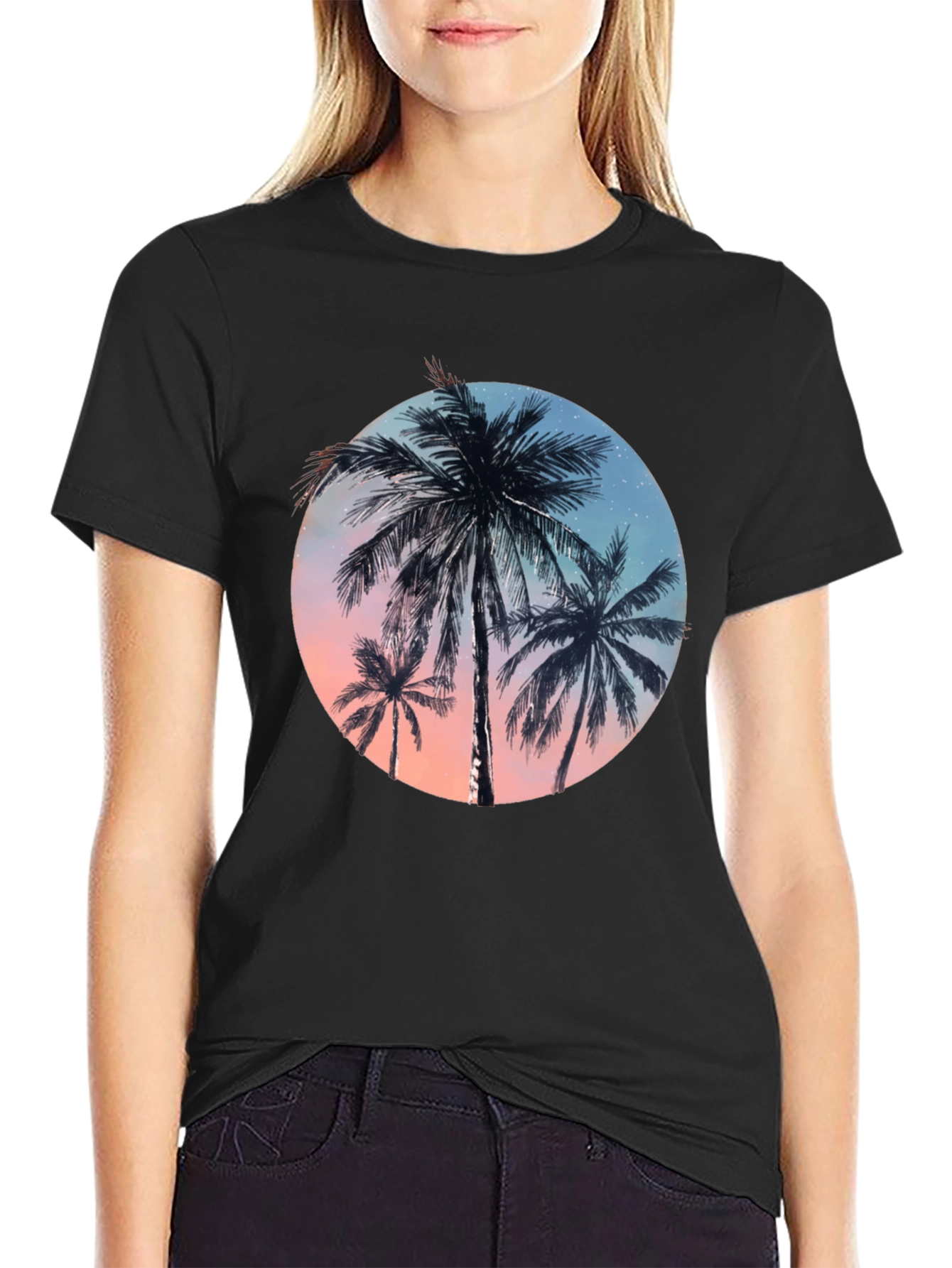 Tropical Palm Tree Graphic Tee - Black T-Shirt
