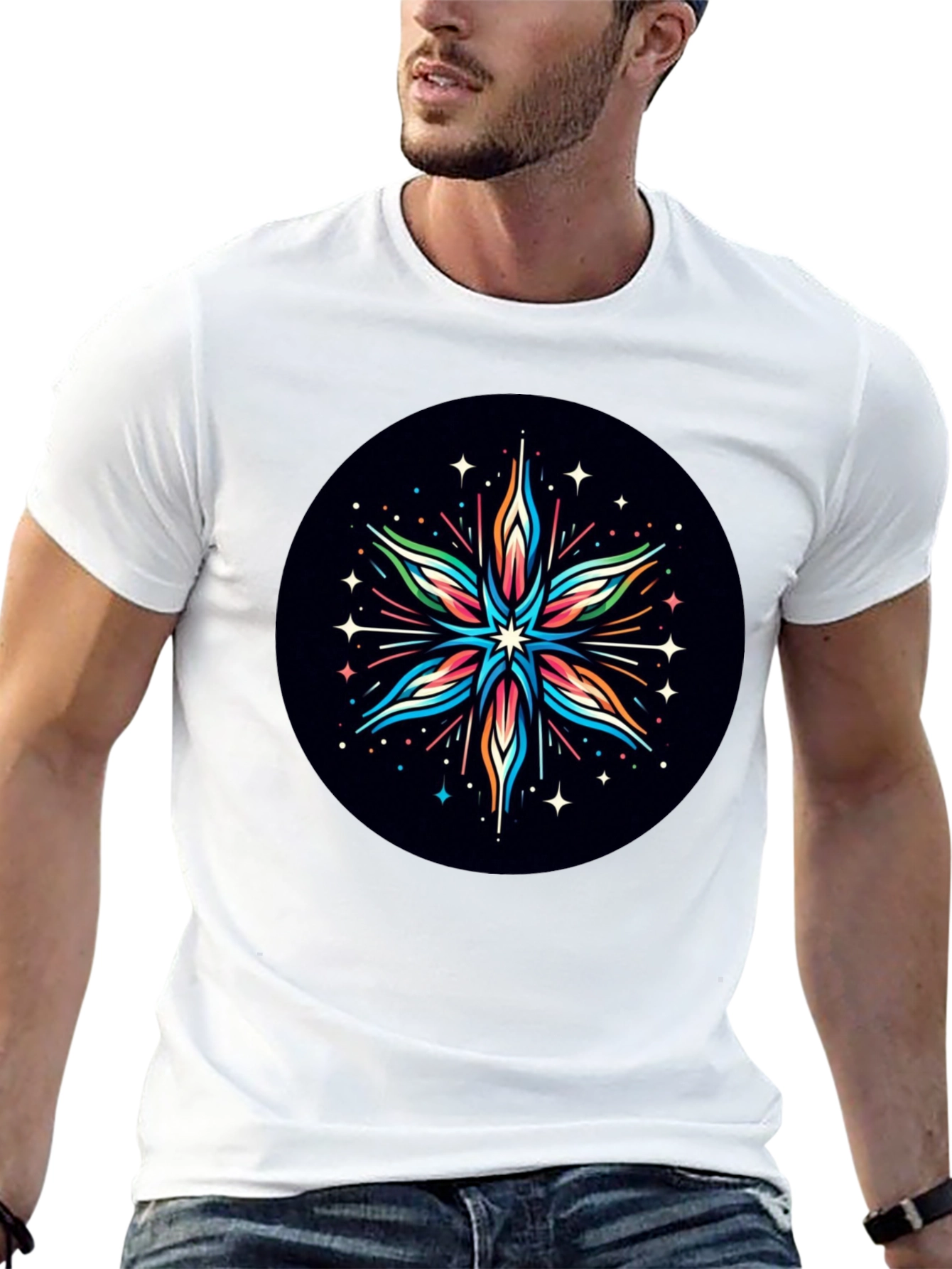 Abstract Star Graphic Tee - Black