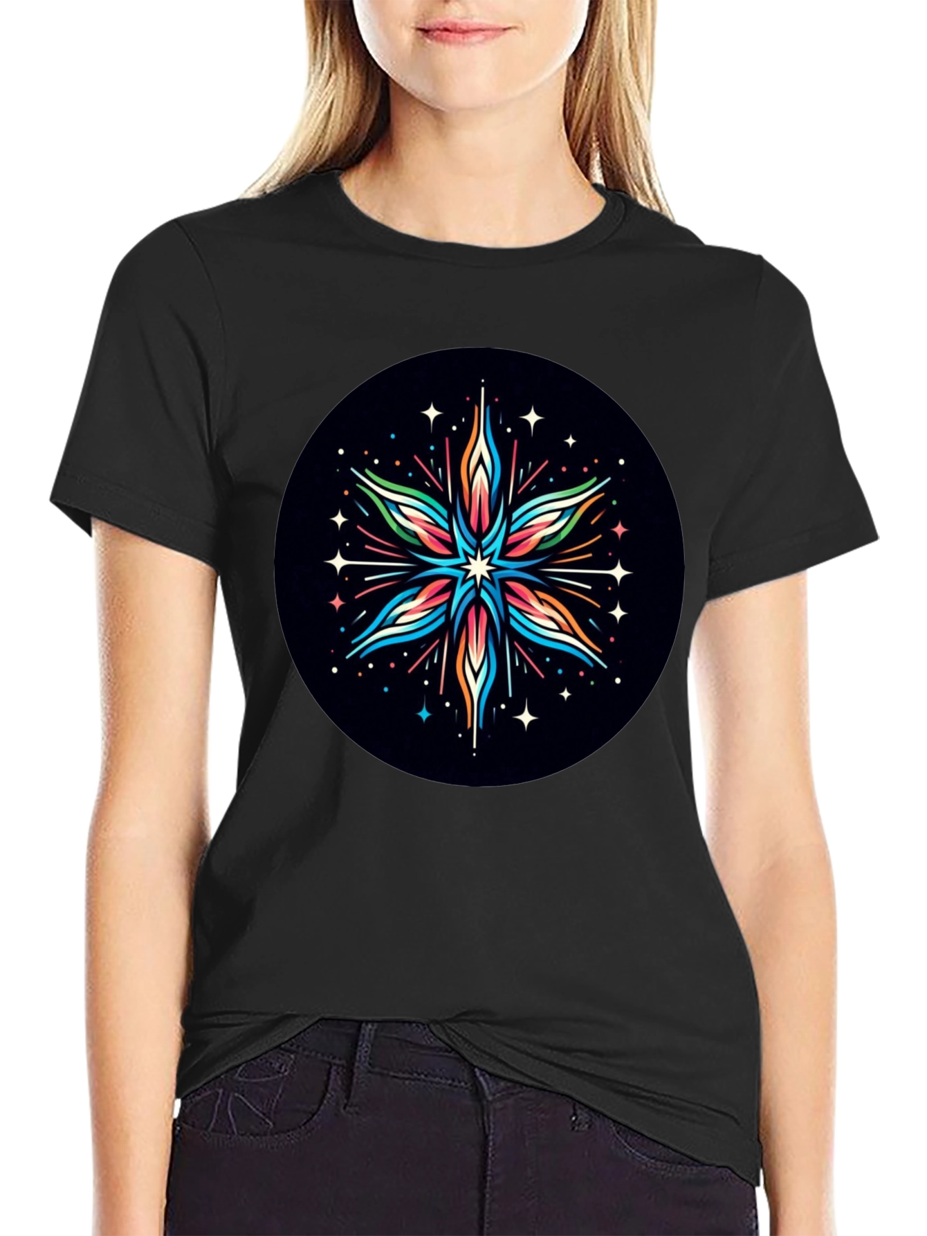 Abstract Star Graphic Tee - Black