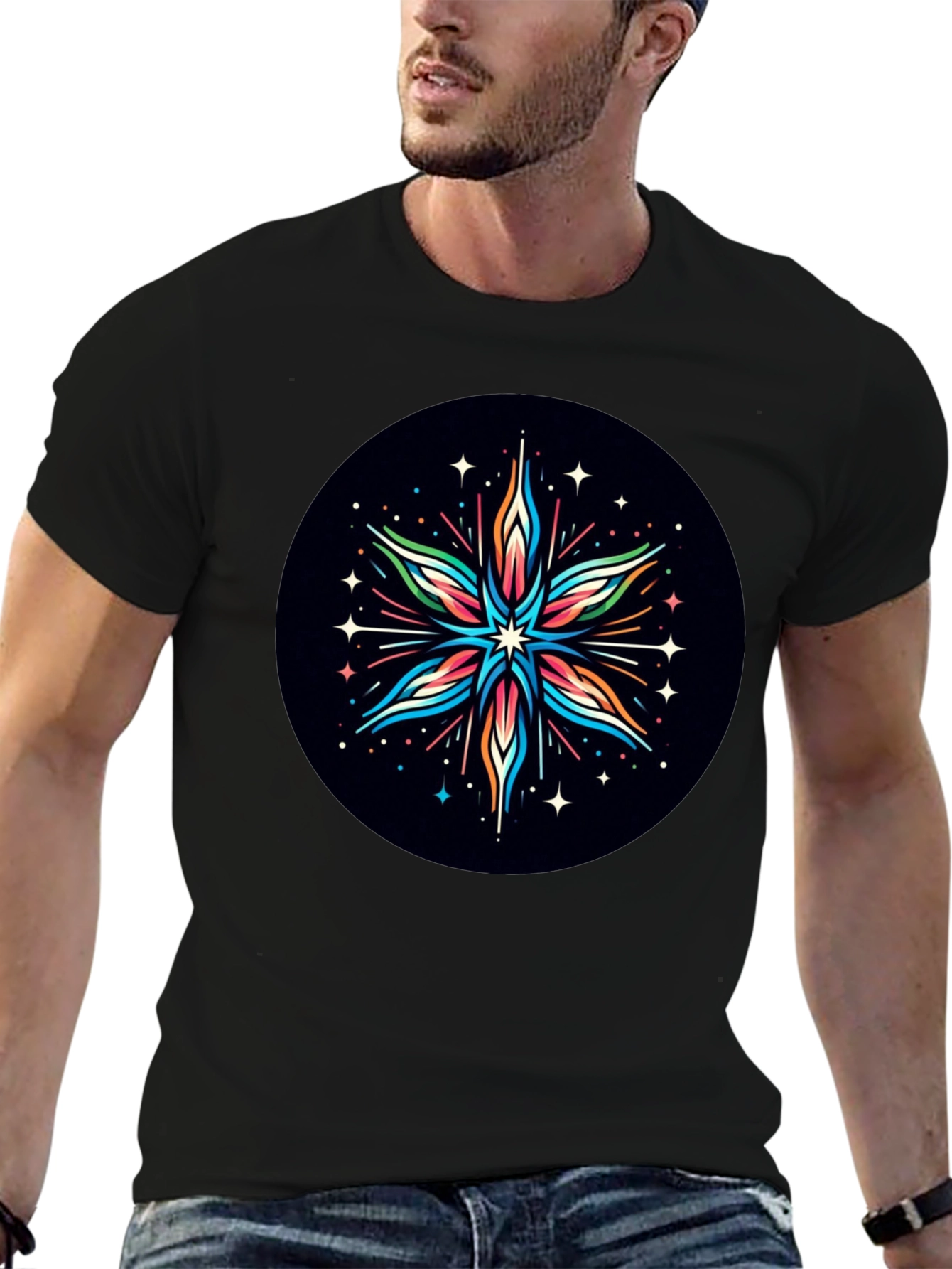 Abstract Star Graphic Tee - Black