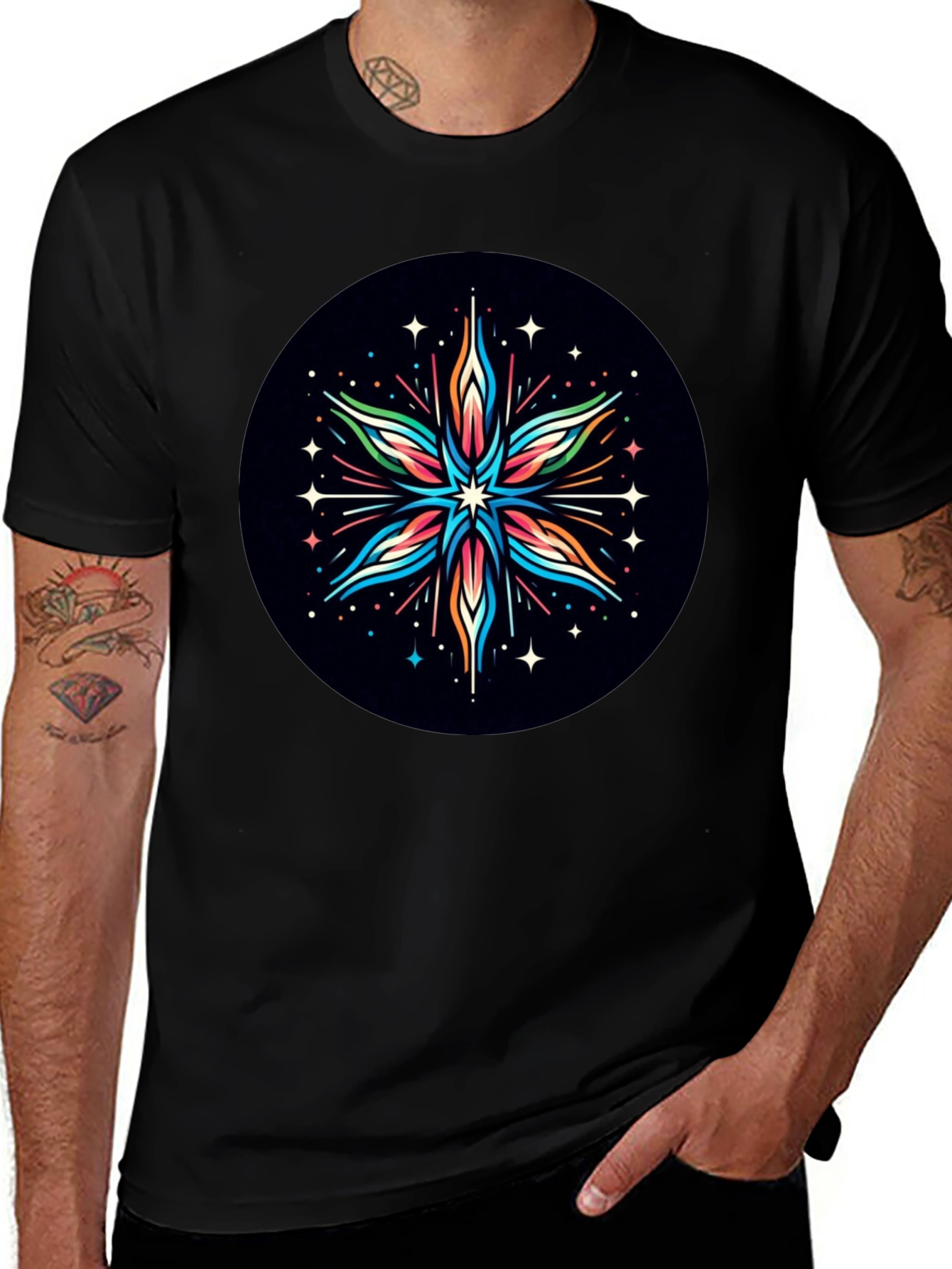 Abstract Star Graphic Tee - Black