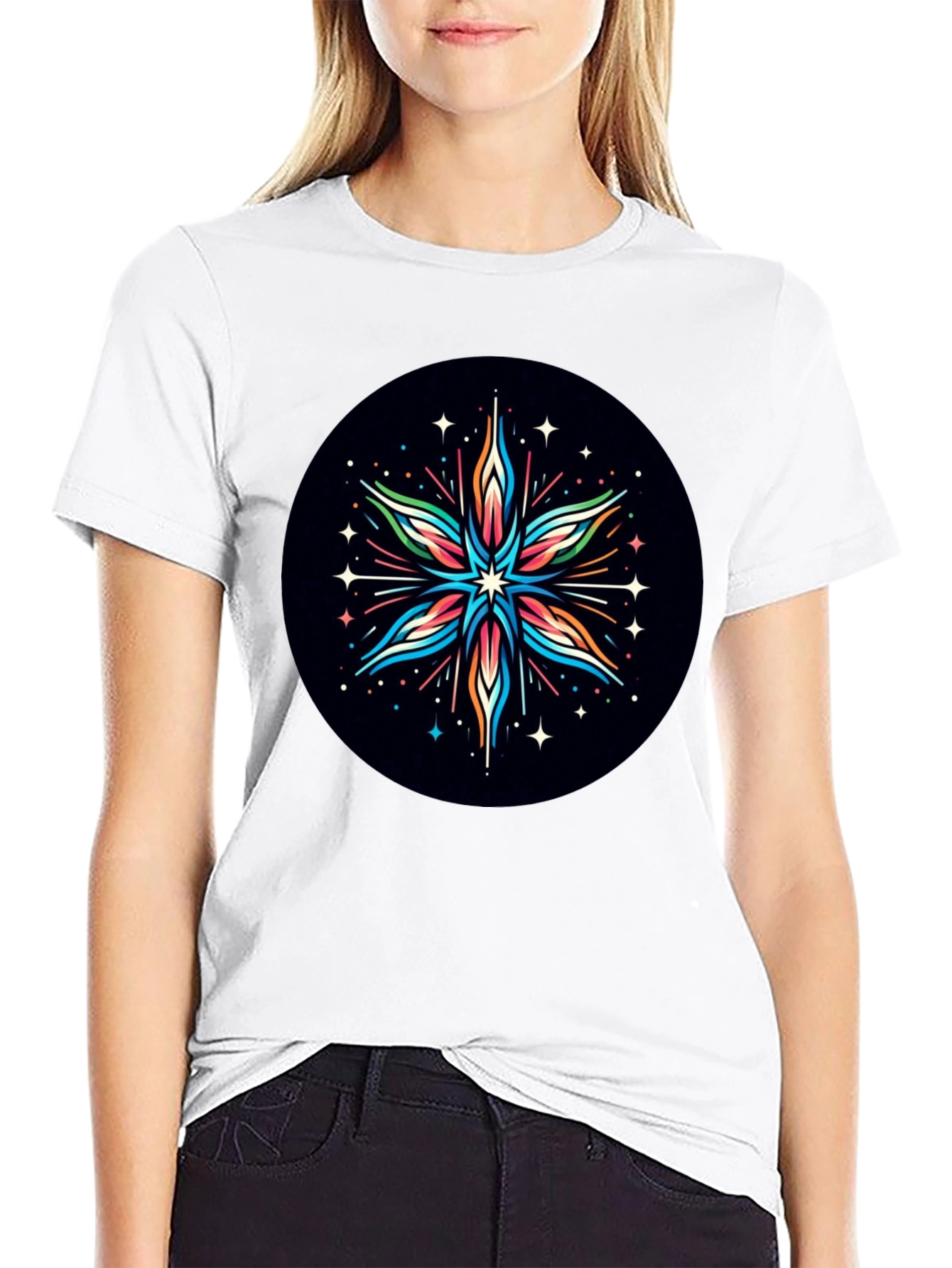 Abstract Star Graphic Tee - Black