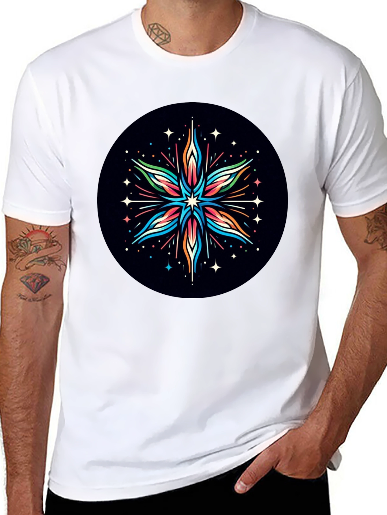 Abstract Star Graphic Tee - Black