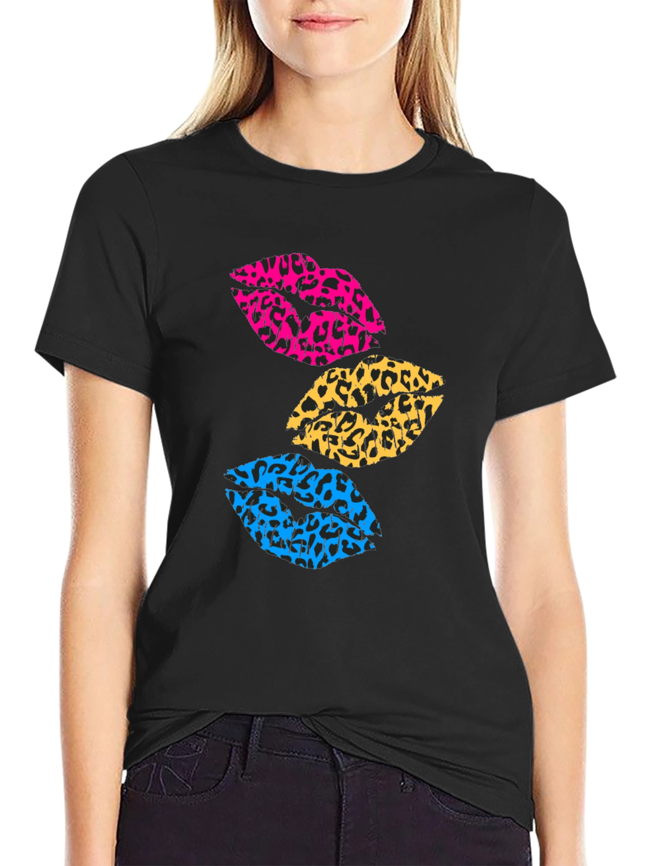 Leopard Print Lips Graphic Tee - Trendy Casual Shirt
