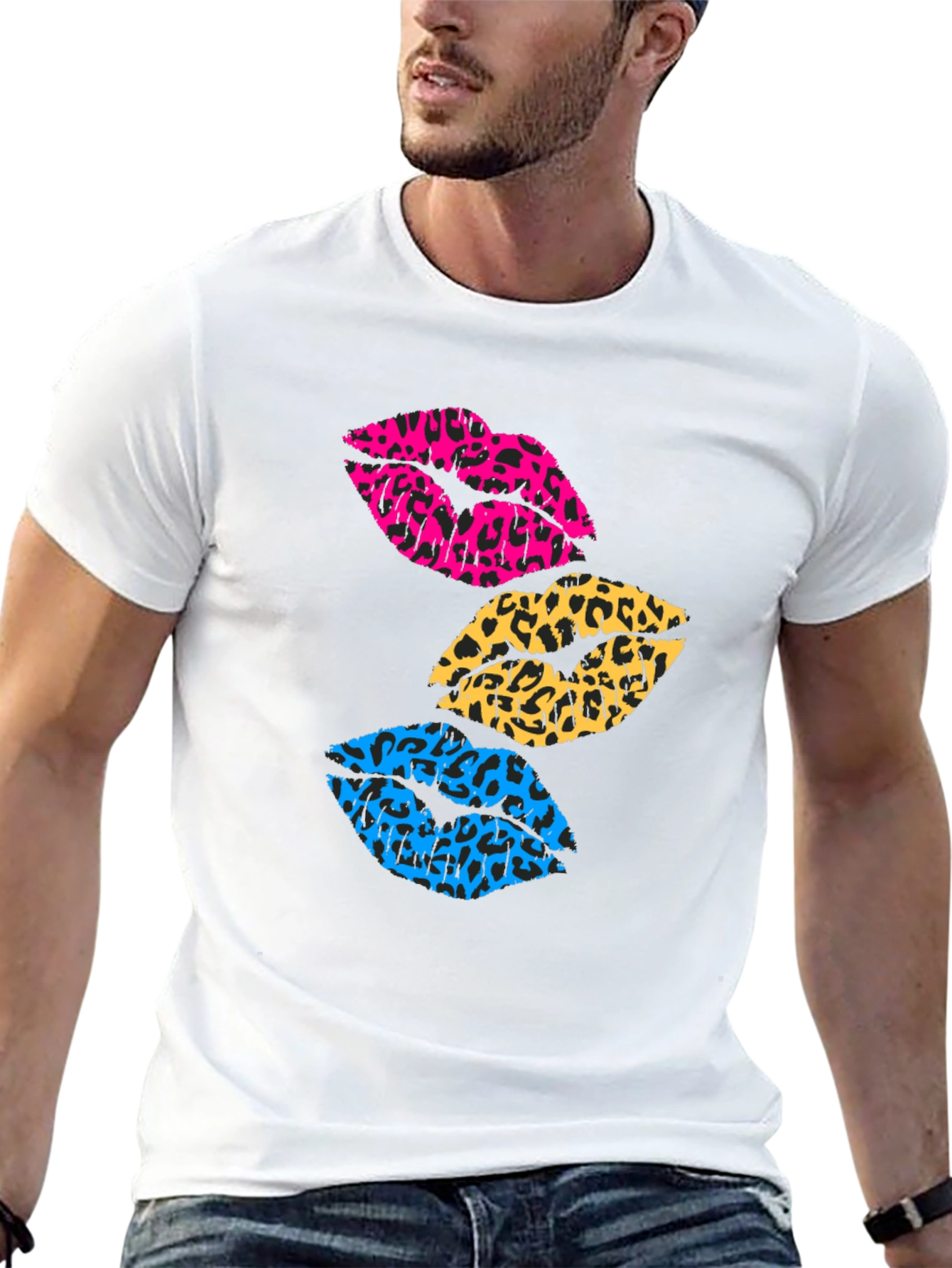 Leopard Print Lips Graphic Tee - Trendy Casual Shirt