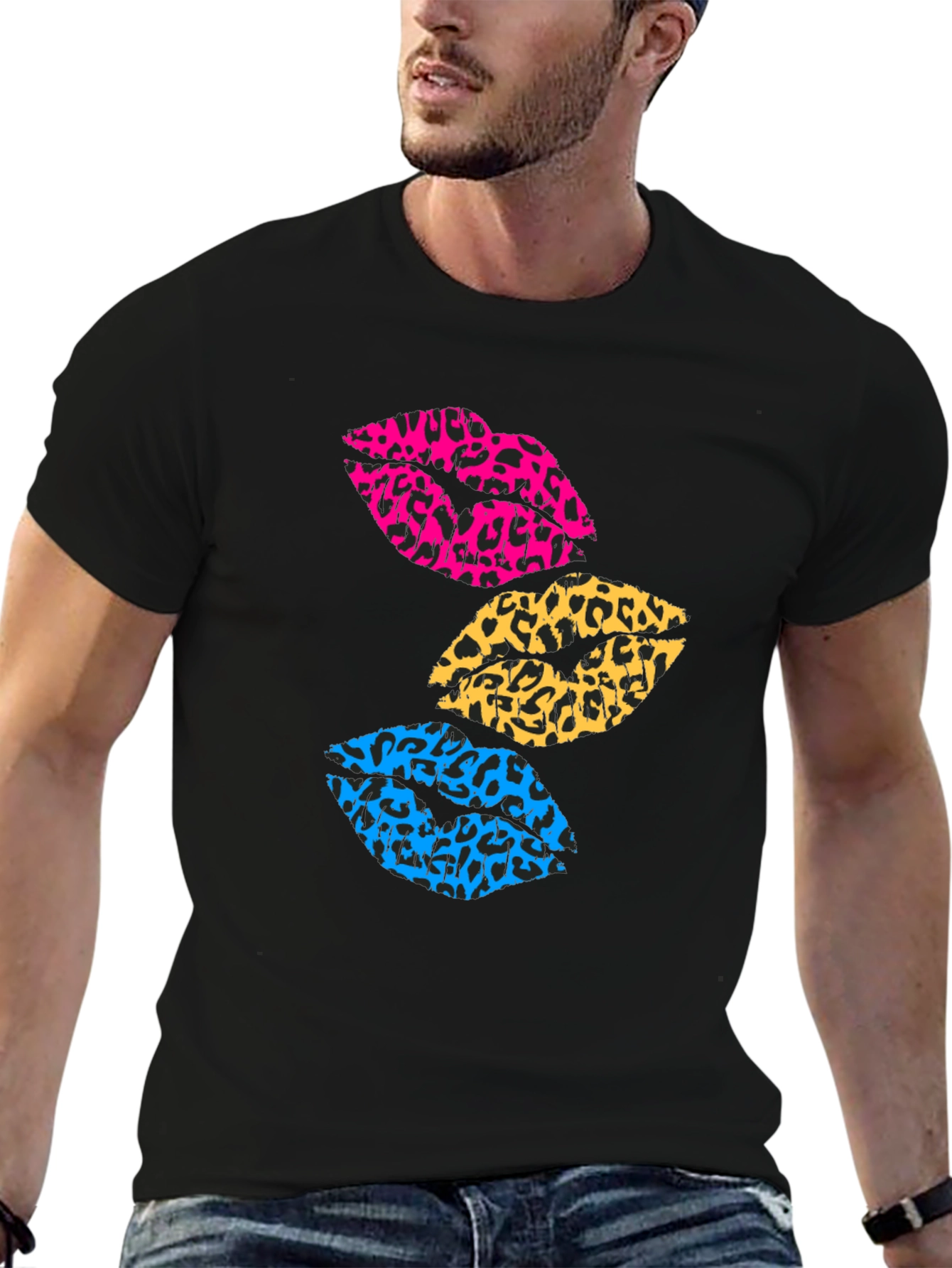 Leopard Print Lips Graphic Tee - Trendy Casual Shirt