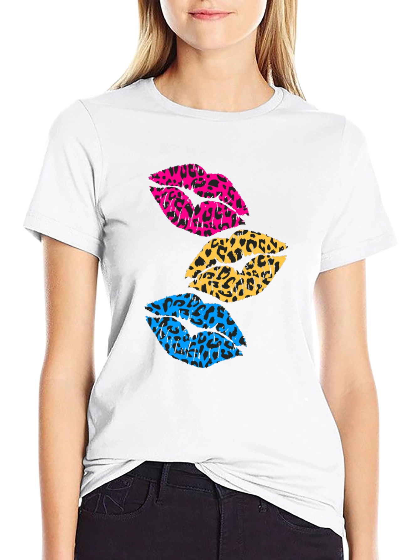Leopard Print Lips Graphic Tee - Trendy Casual Shirt