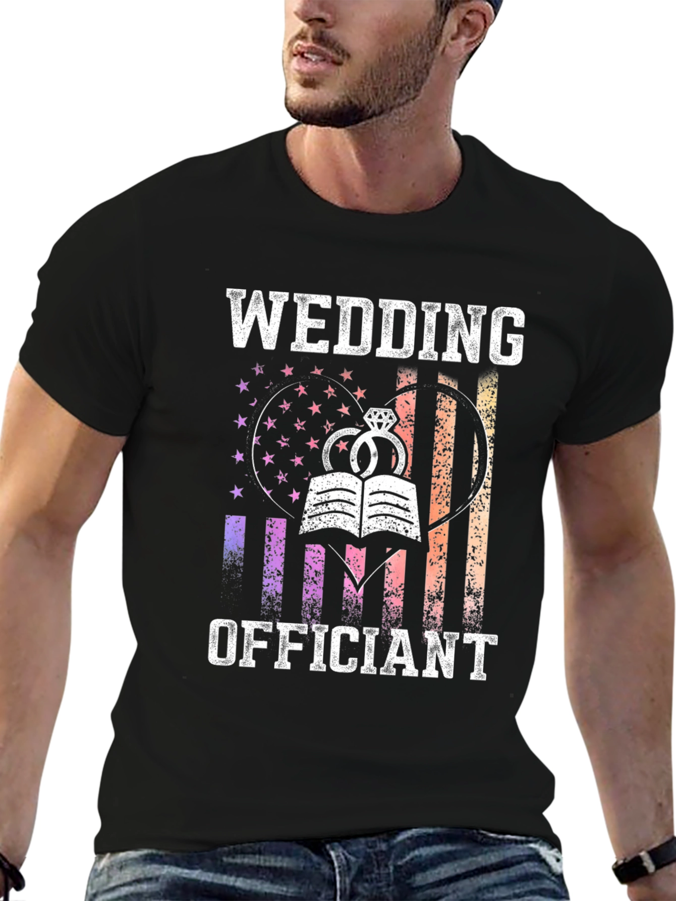 Wedding Officiant Graphic Tee - Heart Flag Design